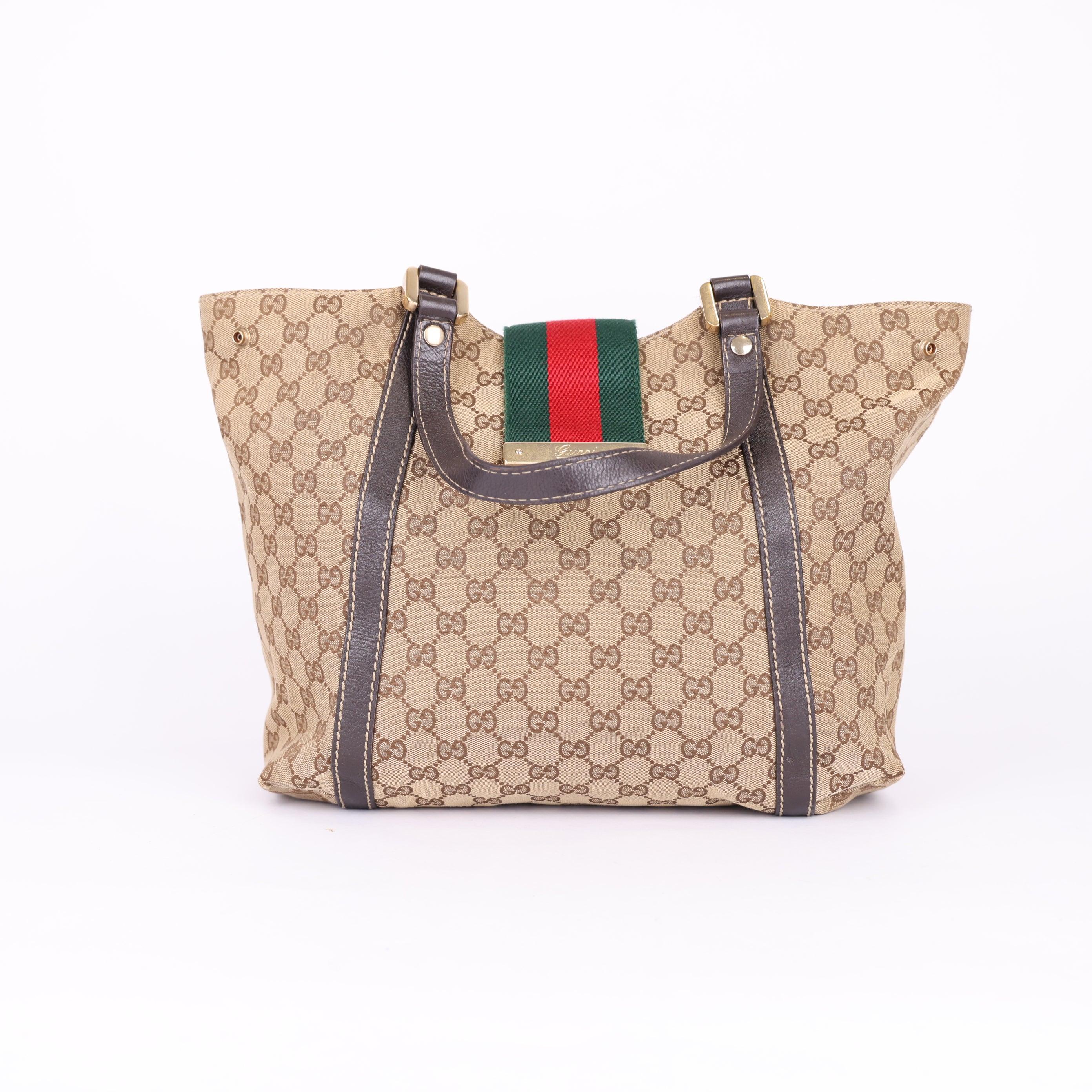Gucci Brown GG Lona Nova Bolsa Web Feminina Marrom Bege- Pre Owned