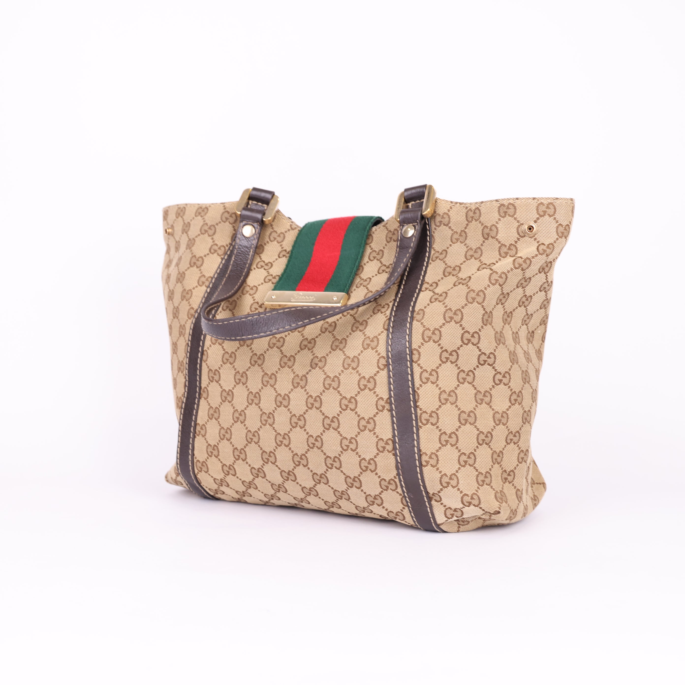 Gucci Brown GG Lona Nova Bolsa Web Feminina Marrom Bege- Pre Owned
