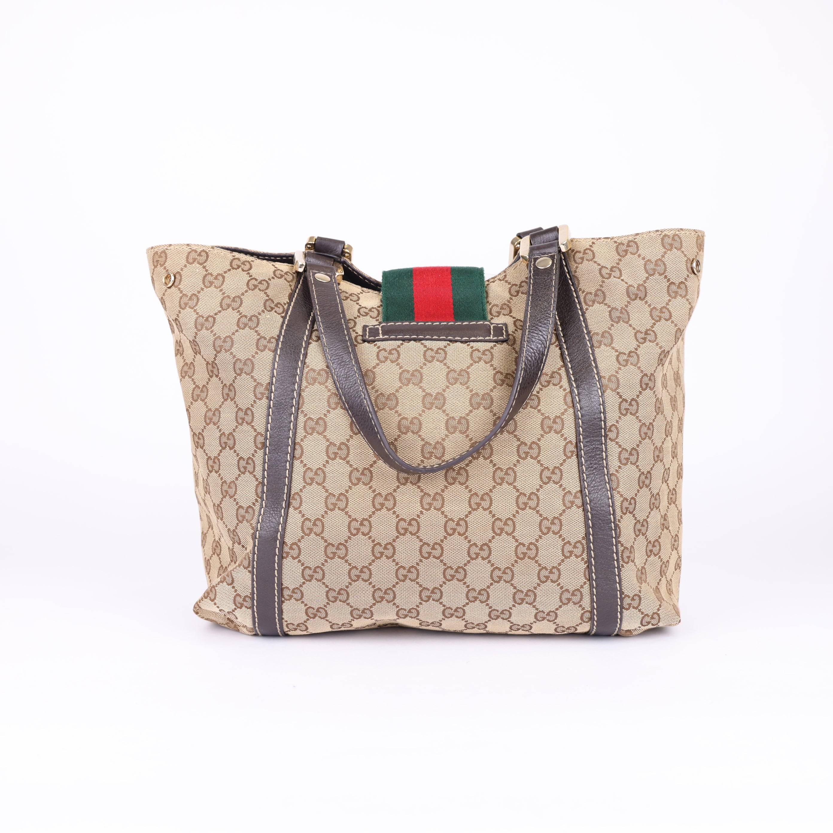 Gucci Brown GG Lona Nova Bolsa Web Feminina Marrom Bege- Pre Owned