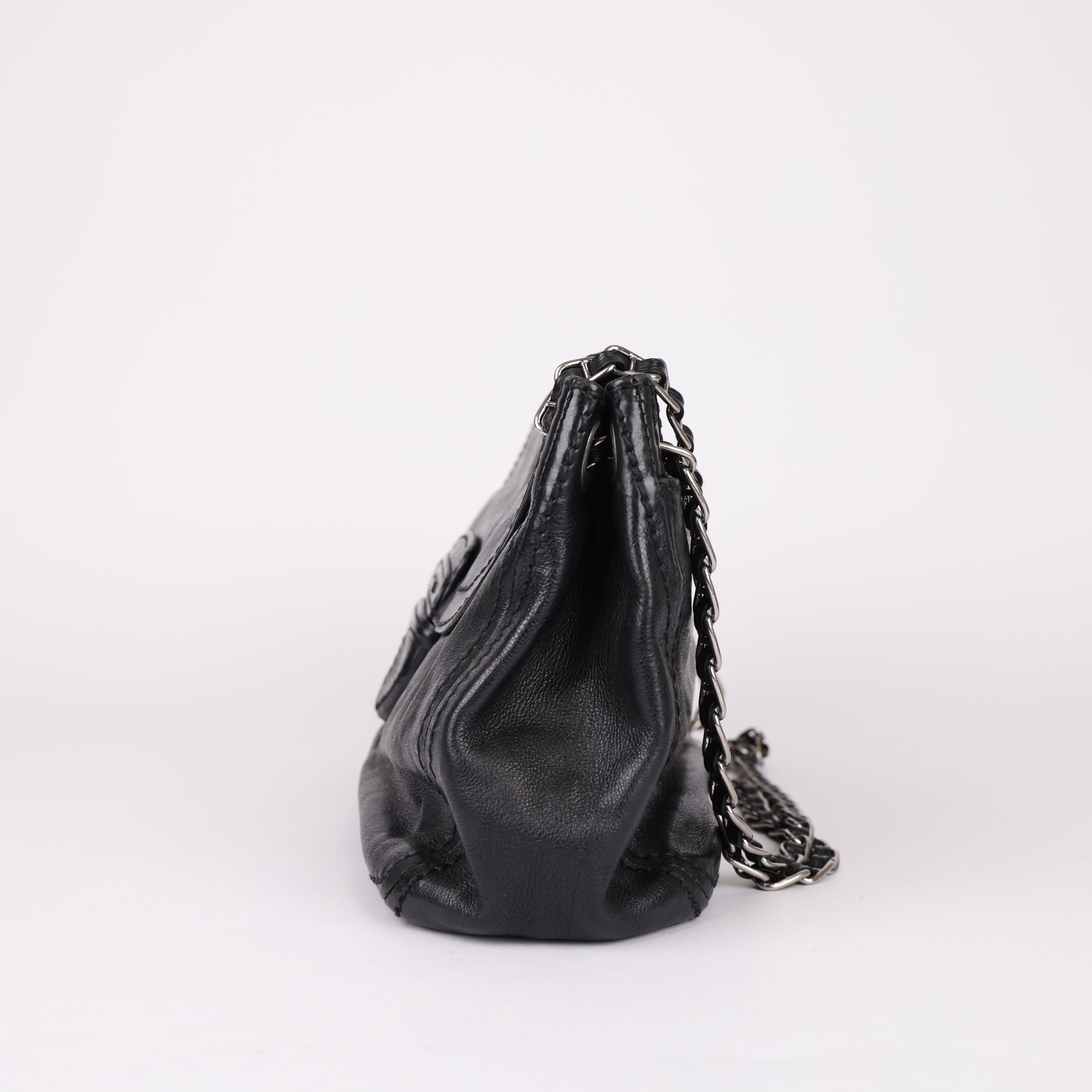 J0766B99305 Prada Leather Flap Chain Shoulder Bag Black- Pre Owned