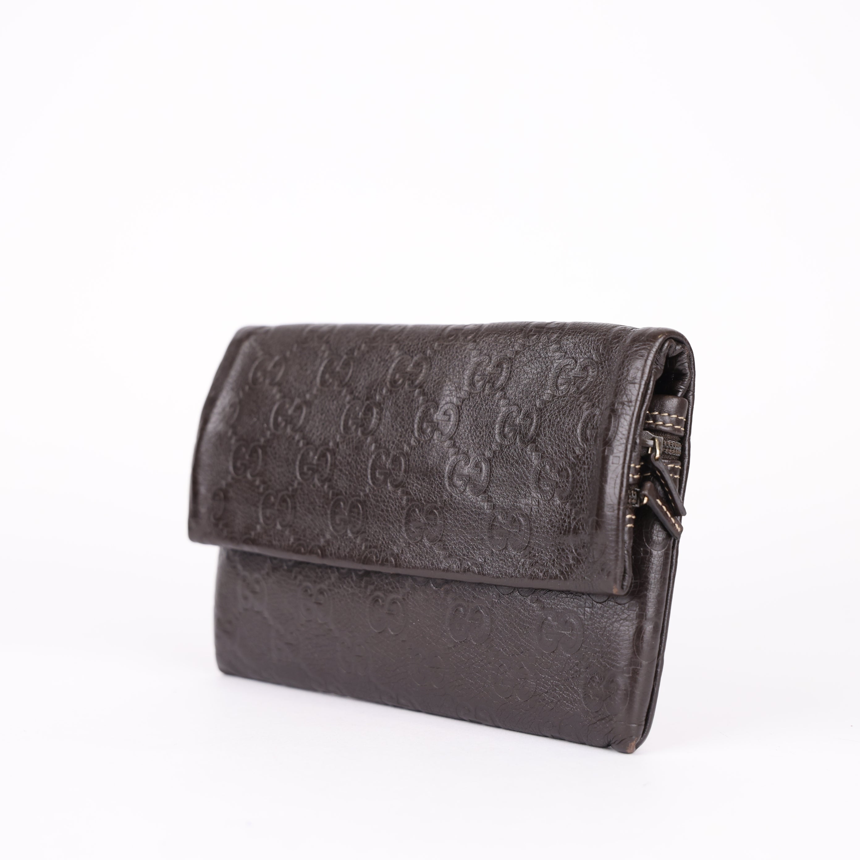 Gucci GG Shima Leather Wallet Dark Brown- Pre Owned