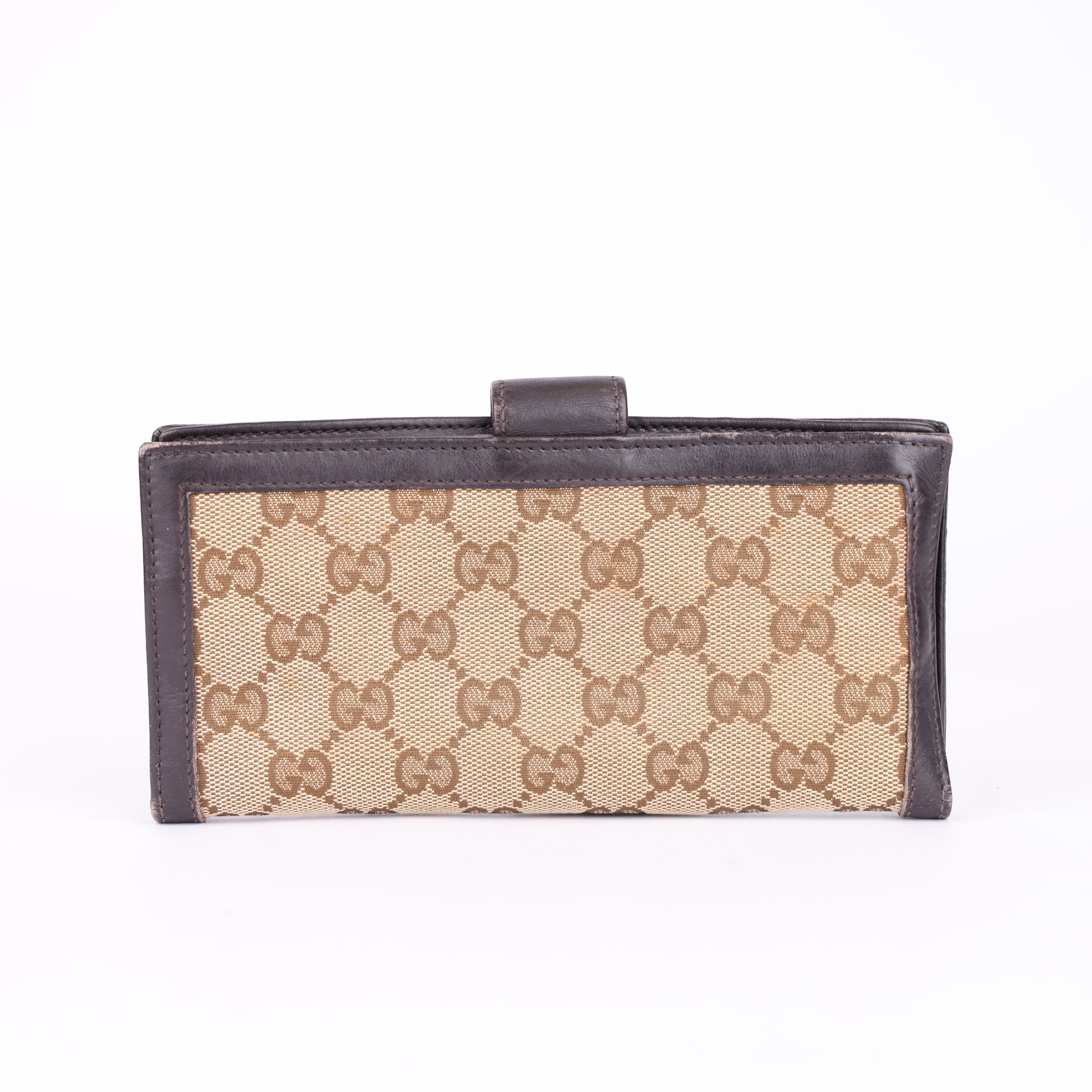 J0771 Gucci Brown Studded Interlocking GG Canvas Bifold Wallet Beige - Pre Owned