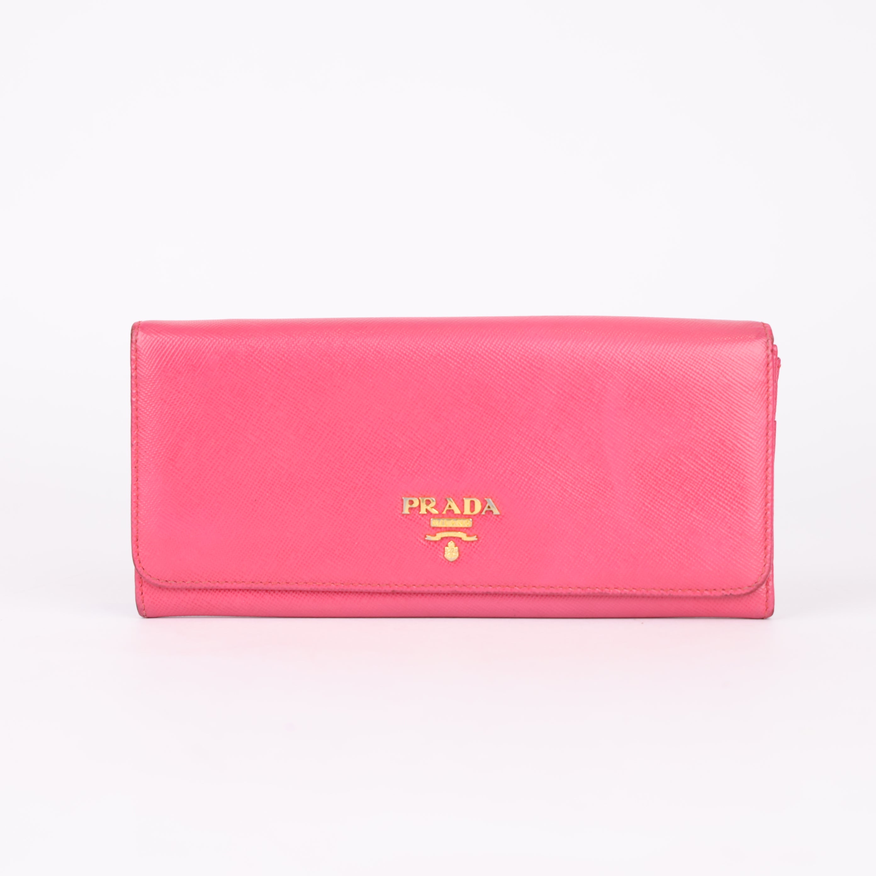 J0777 PRADA WALLET SAFFIANO LEATHER PINK BIFOLD - Pre Owned