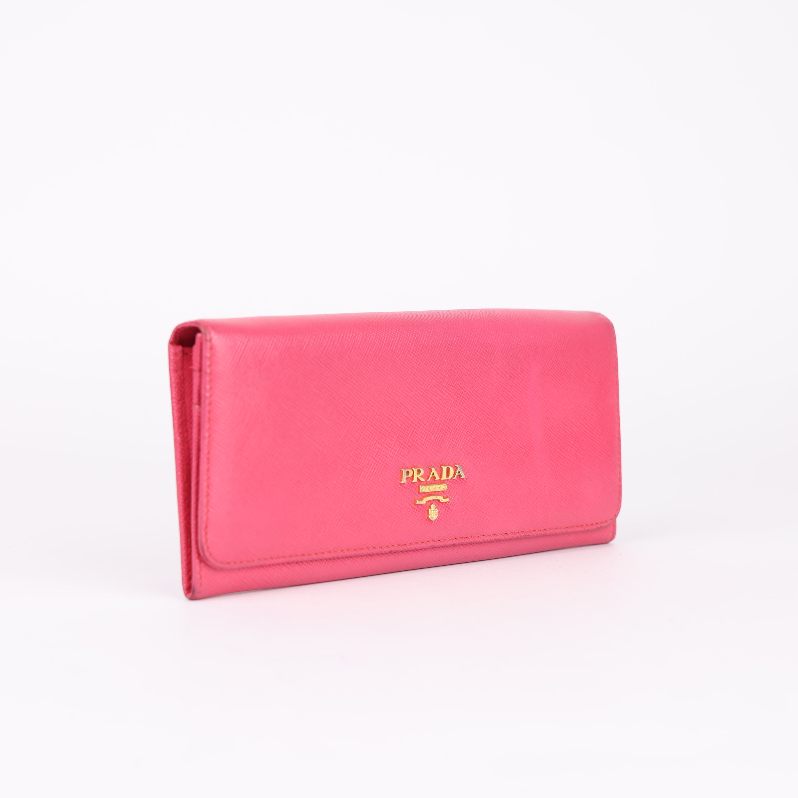 J0777 PRADA WALLET SAFFIANO LEATHER PINK BIFOLD - Pre Owned