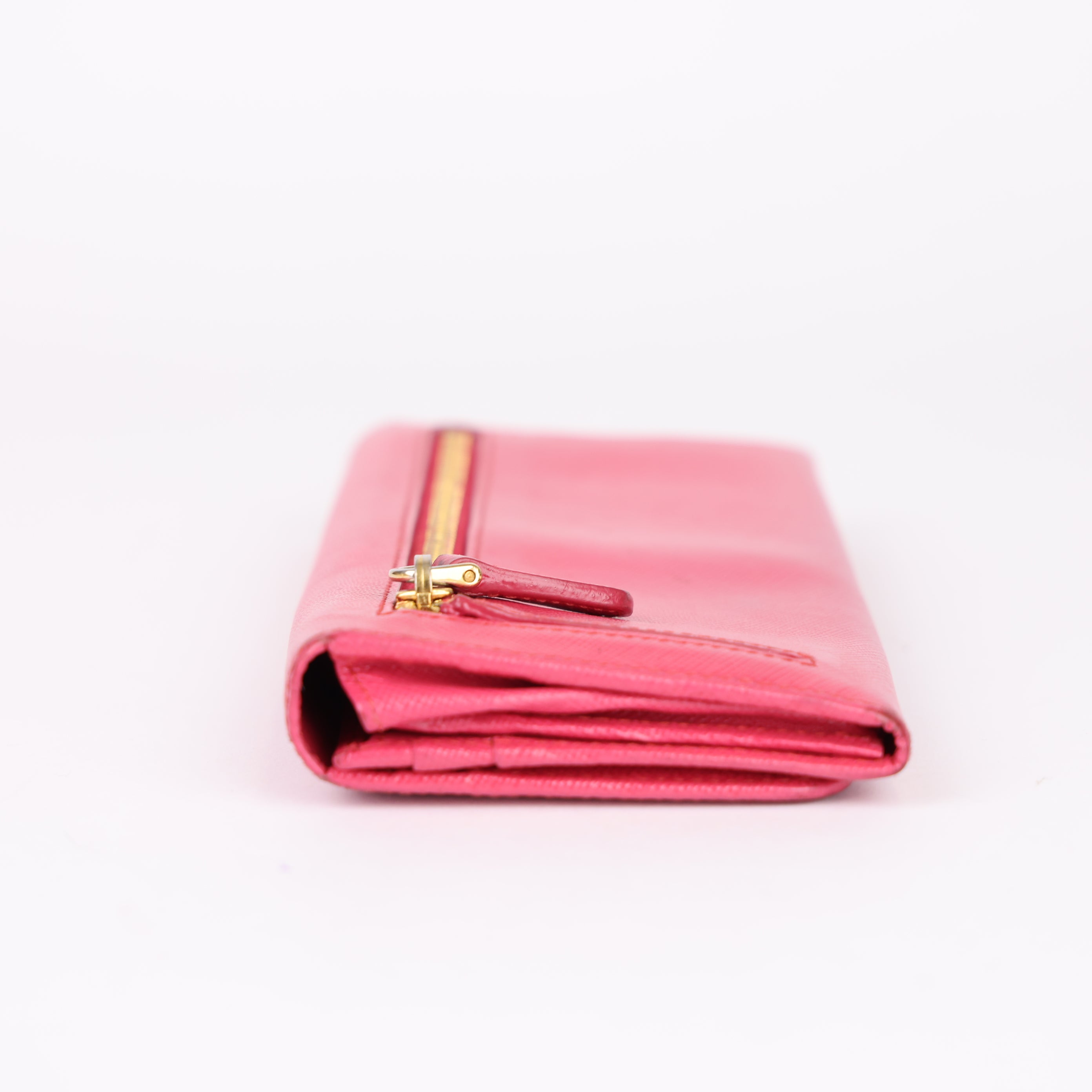 J0777 PRADA WALLET SAFFIANO LEATHER PINK BIFOLD - Pre Owned