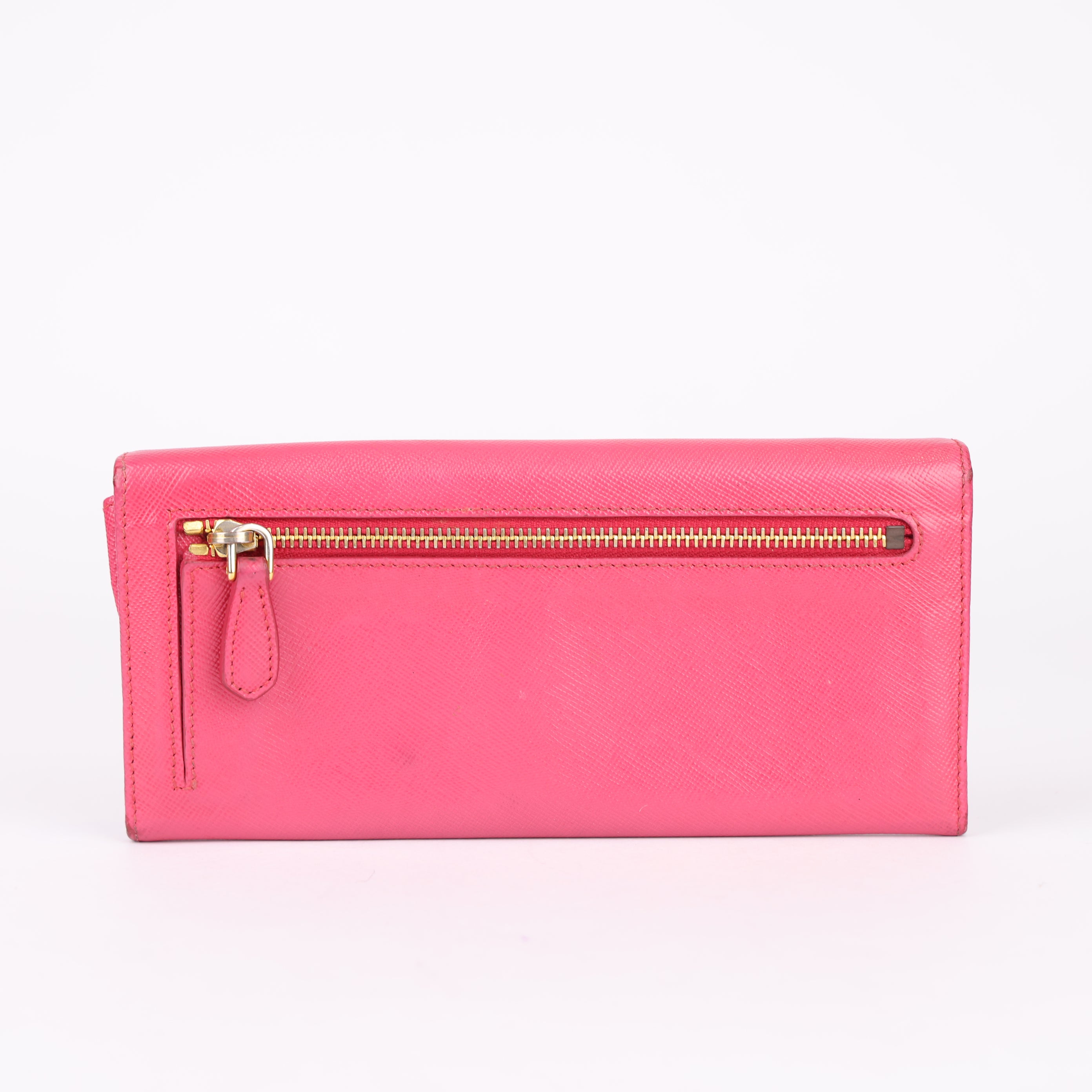 J0777 PRADA WALLET SAFFIANO LEATHER PINK BIFOLD - Pre Owned