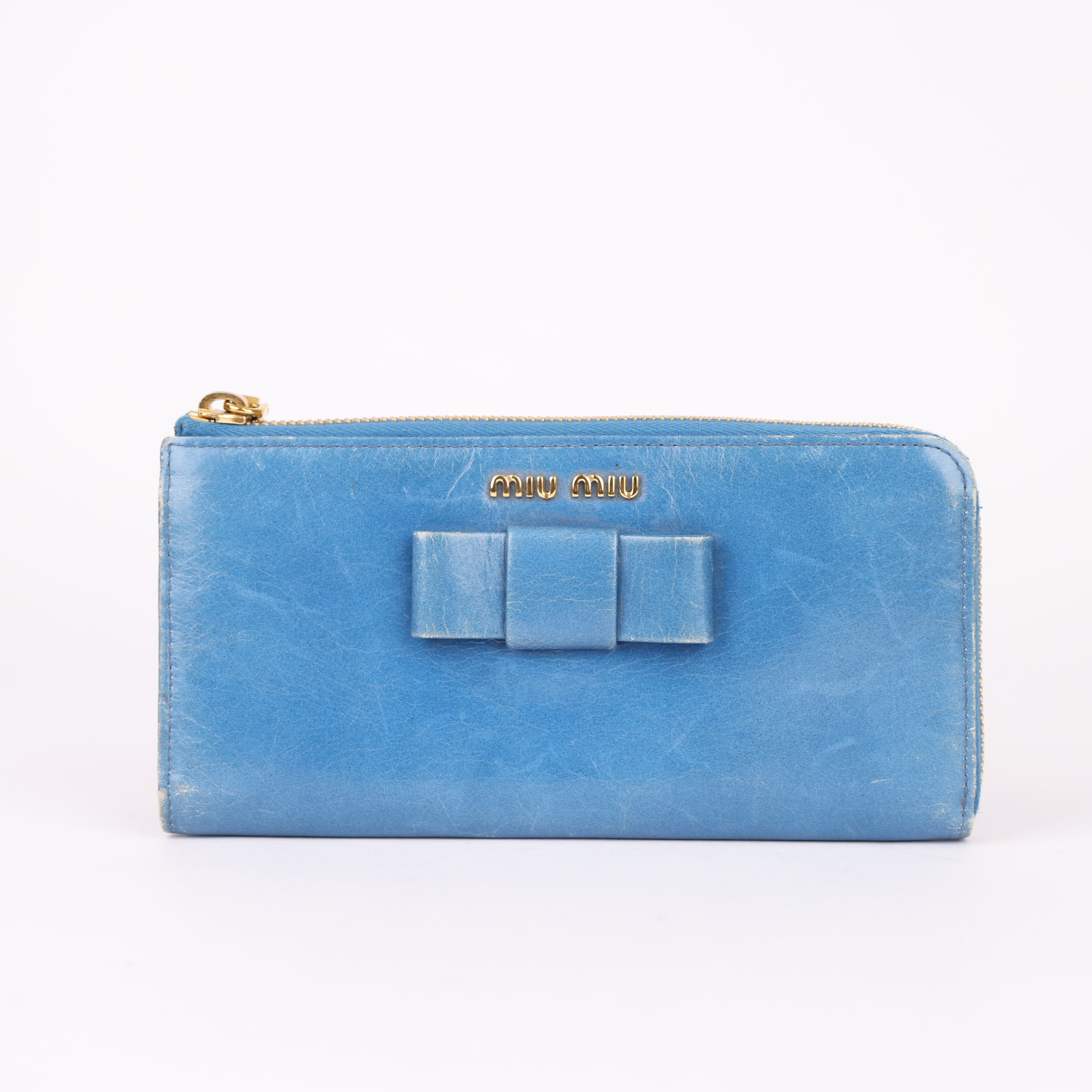 Miu Miu  bow detail blue long wallet- Pre Owned