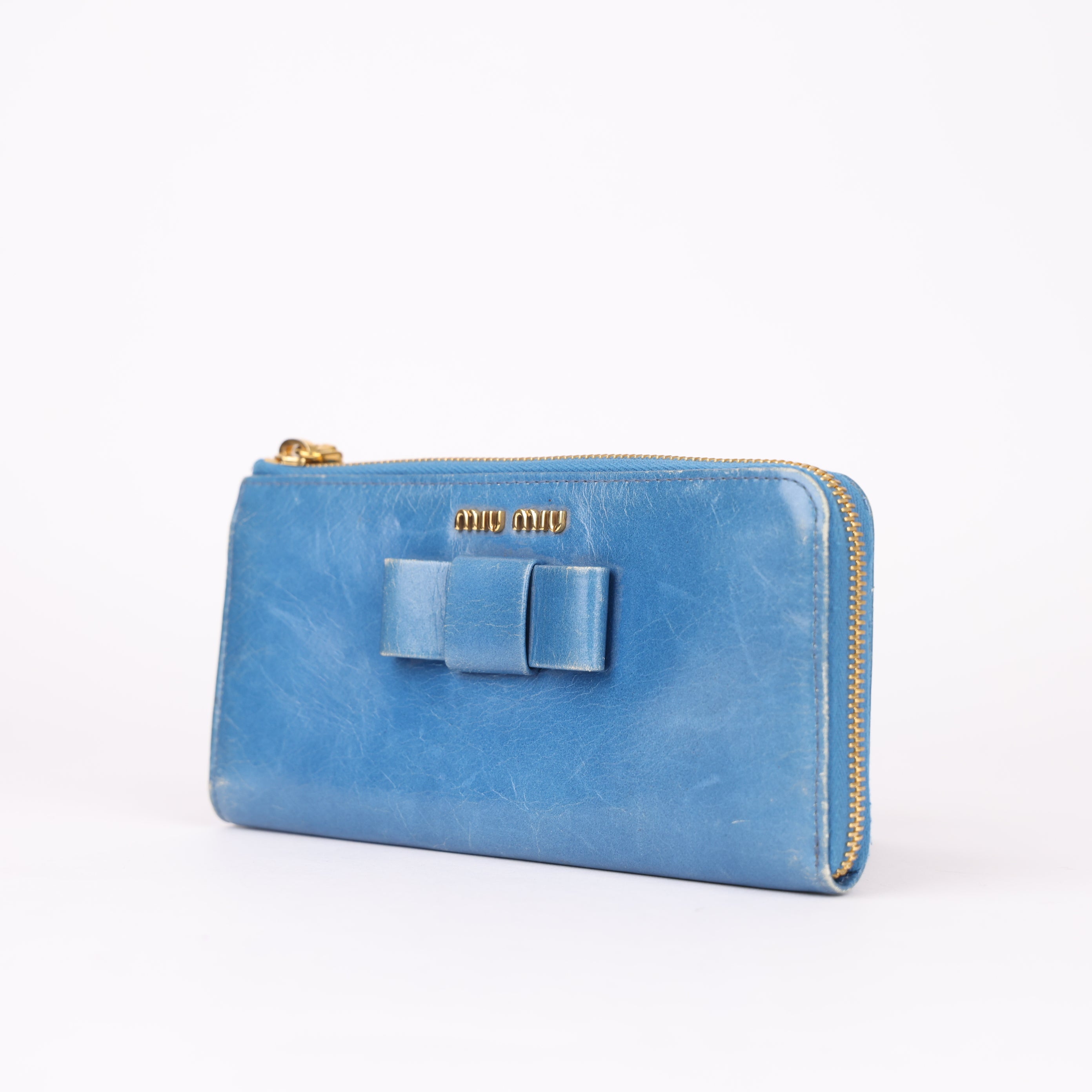 Miu Miu  bow detail blue long wallet- Pre Owned