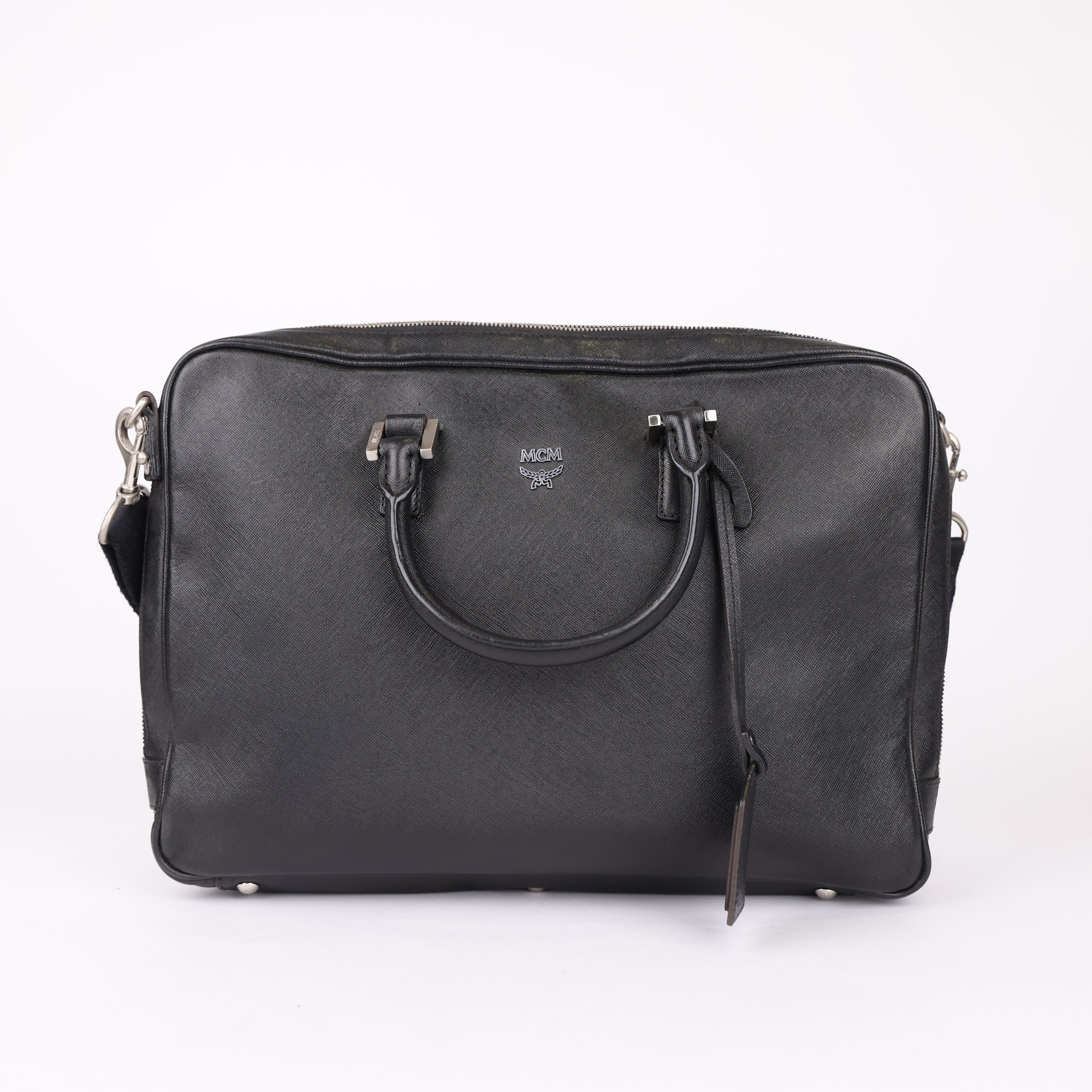 MCM Visetos Black Saffiano Leather Briefcase Bag- Pre Owned