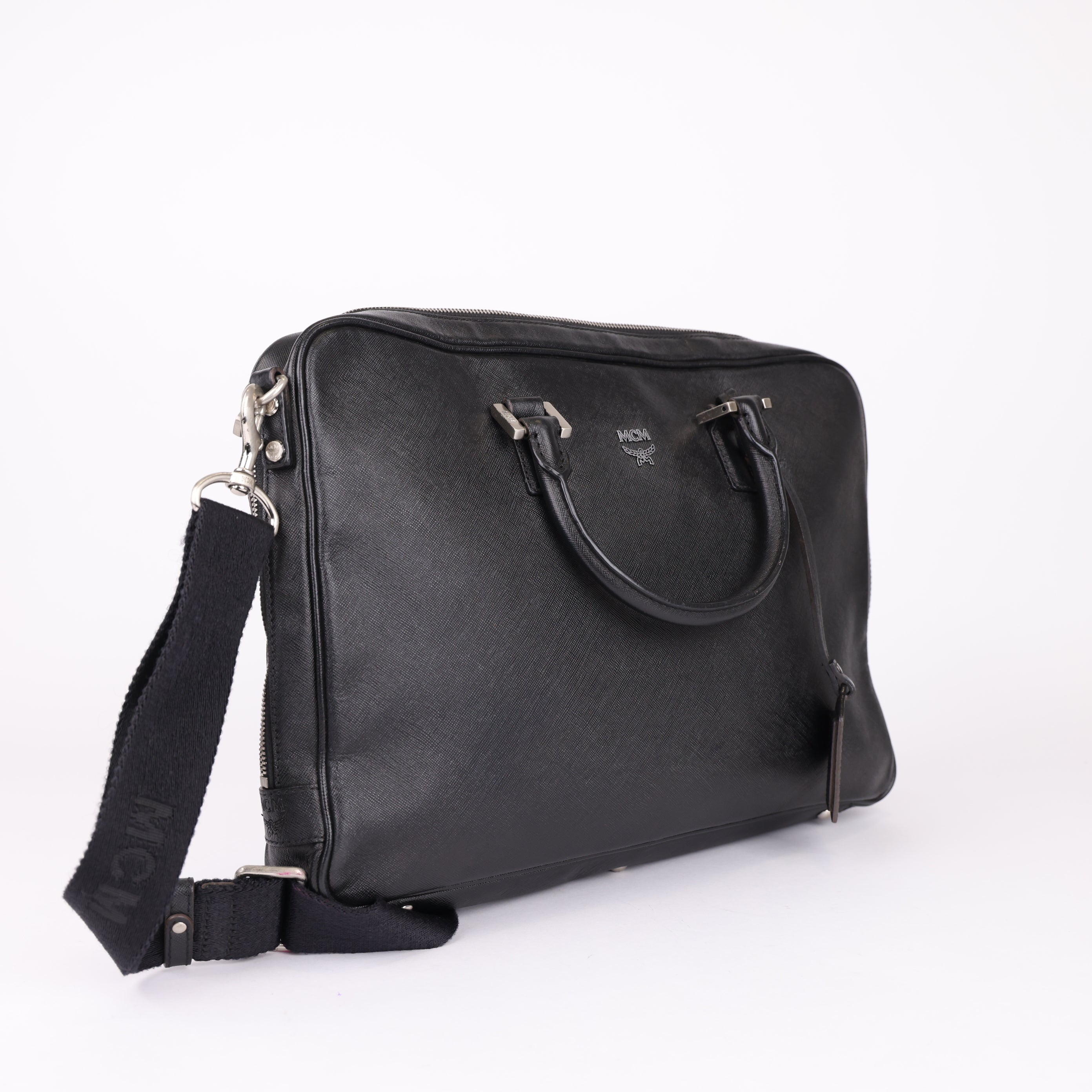 MCM Visetos Black Saffiano Leather Briefcase Bag- Pre Owned