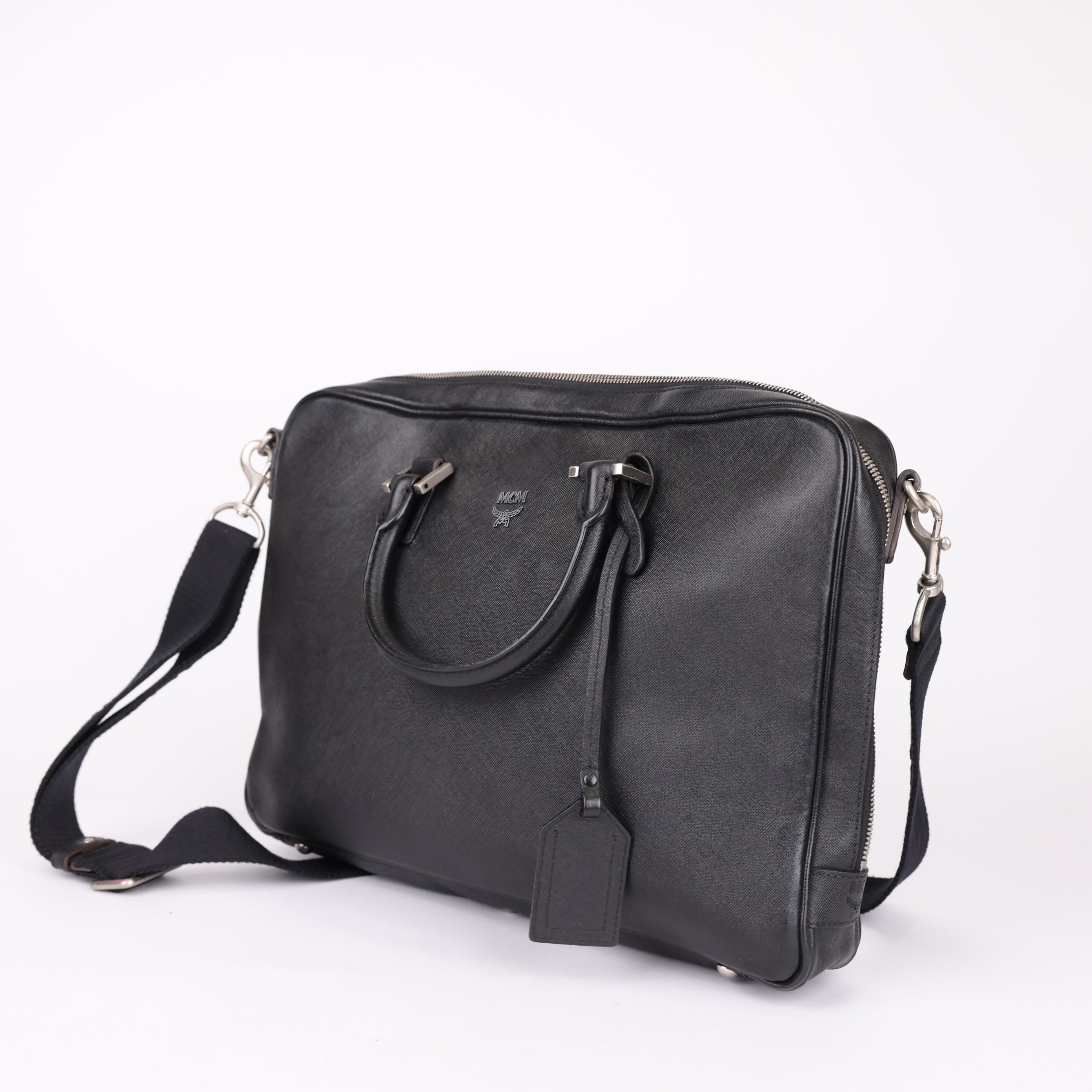 MCM Visetos Black Saffiano Leather Briefcase Bag- Pre Owned