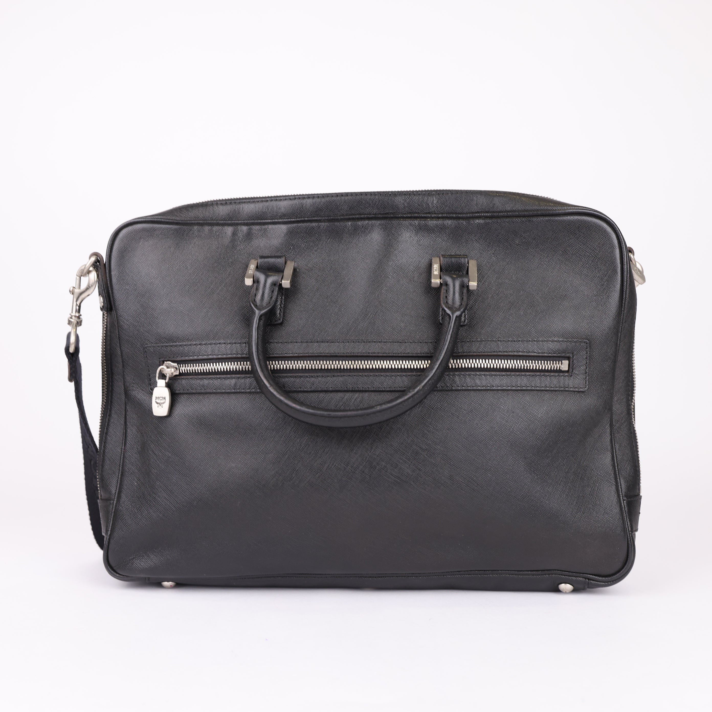 MCM Visetos Black Saffiano Leather Briefcase Bag- Pre Owned