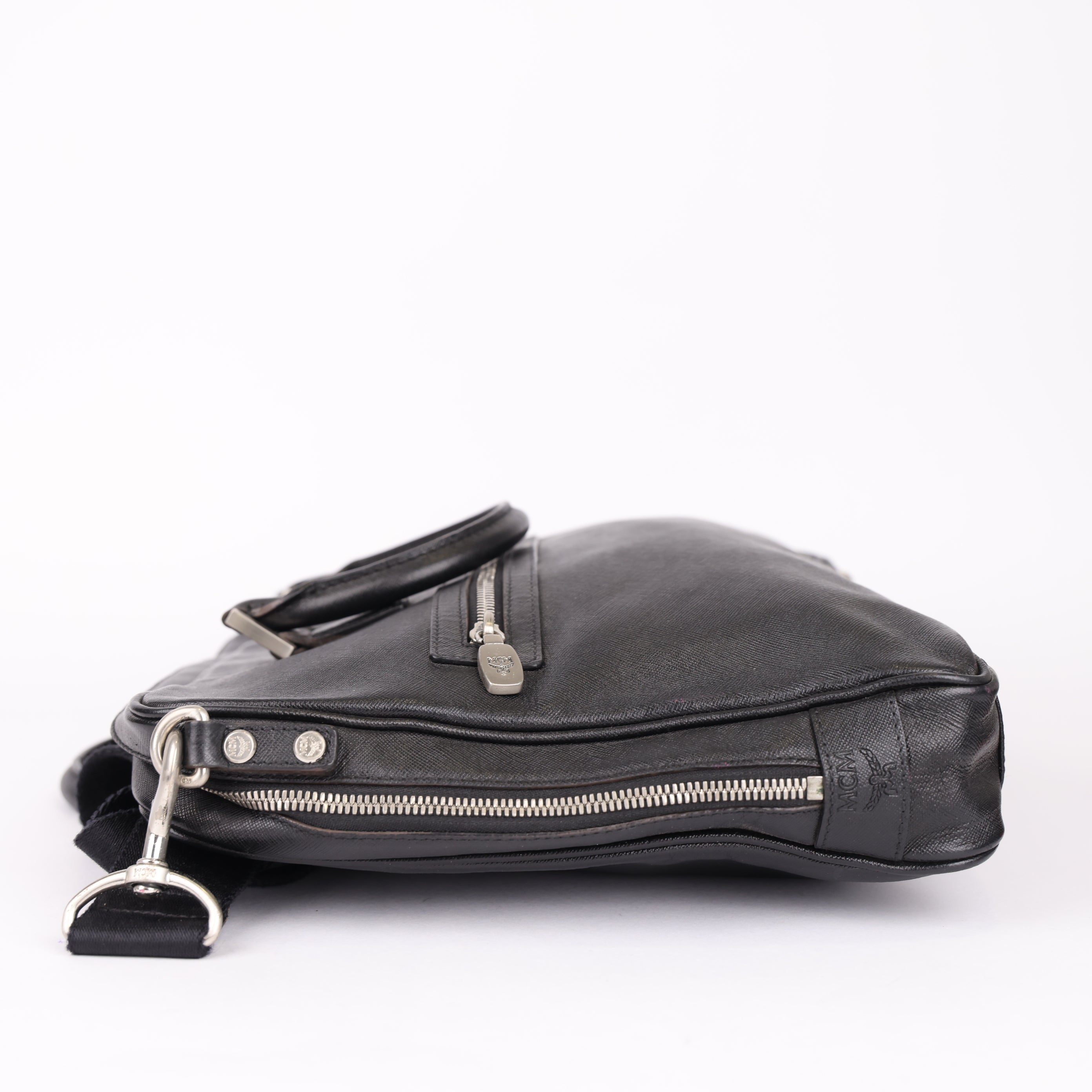 MCM Visetos Black Saffiano Leather Briefcase Bag- Pre Owned