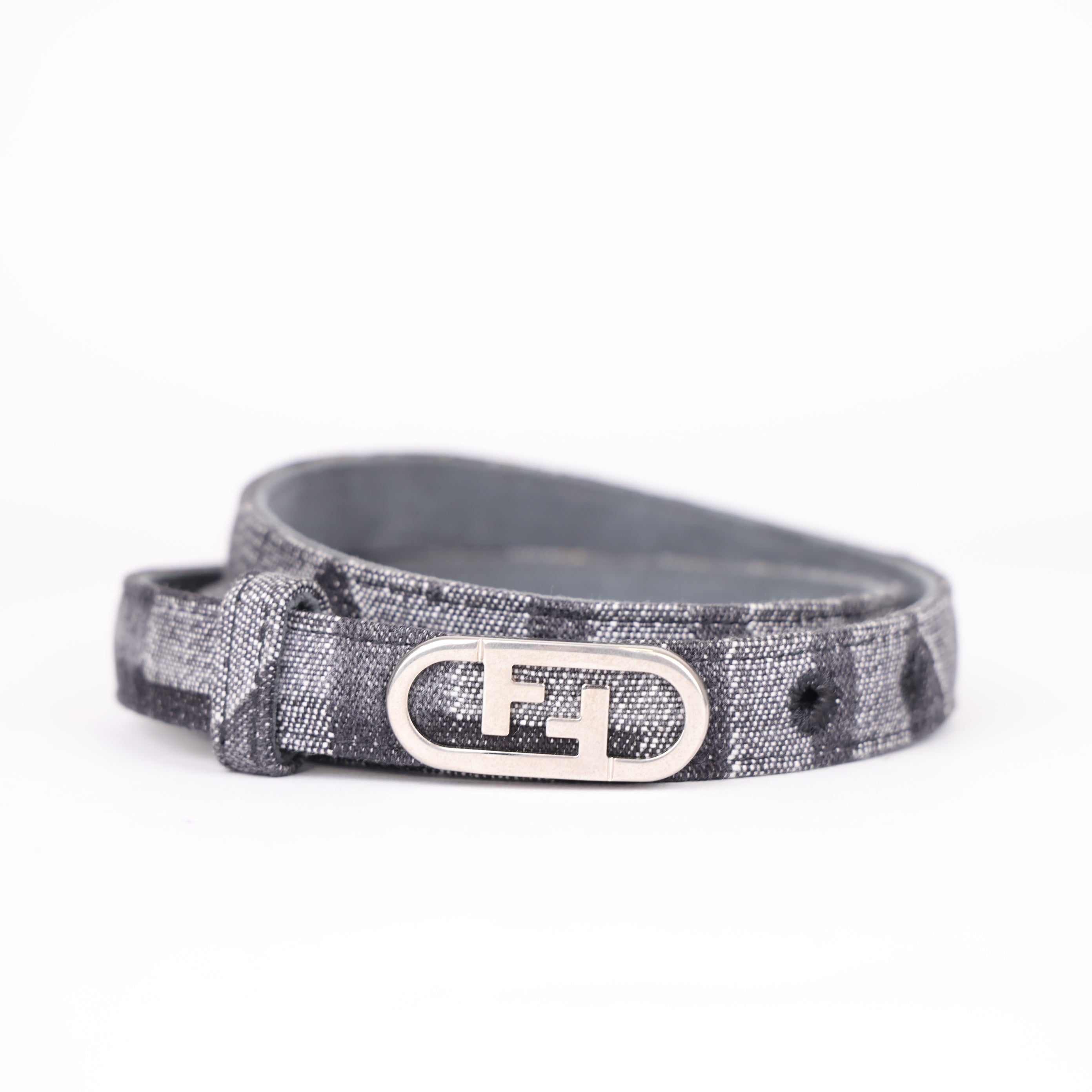 J0792 Fendi FF Logo Canvas Belt in Grey size 40- Pre Owned