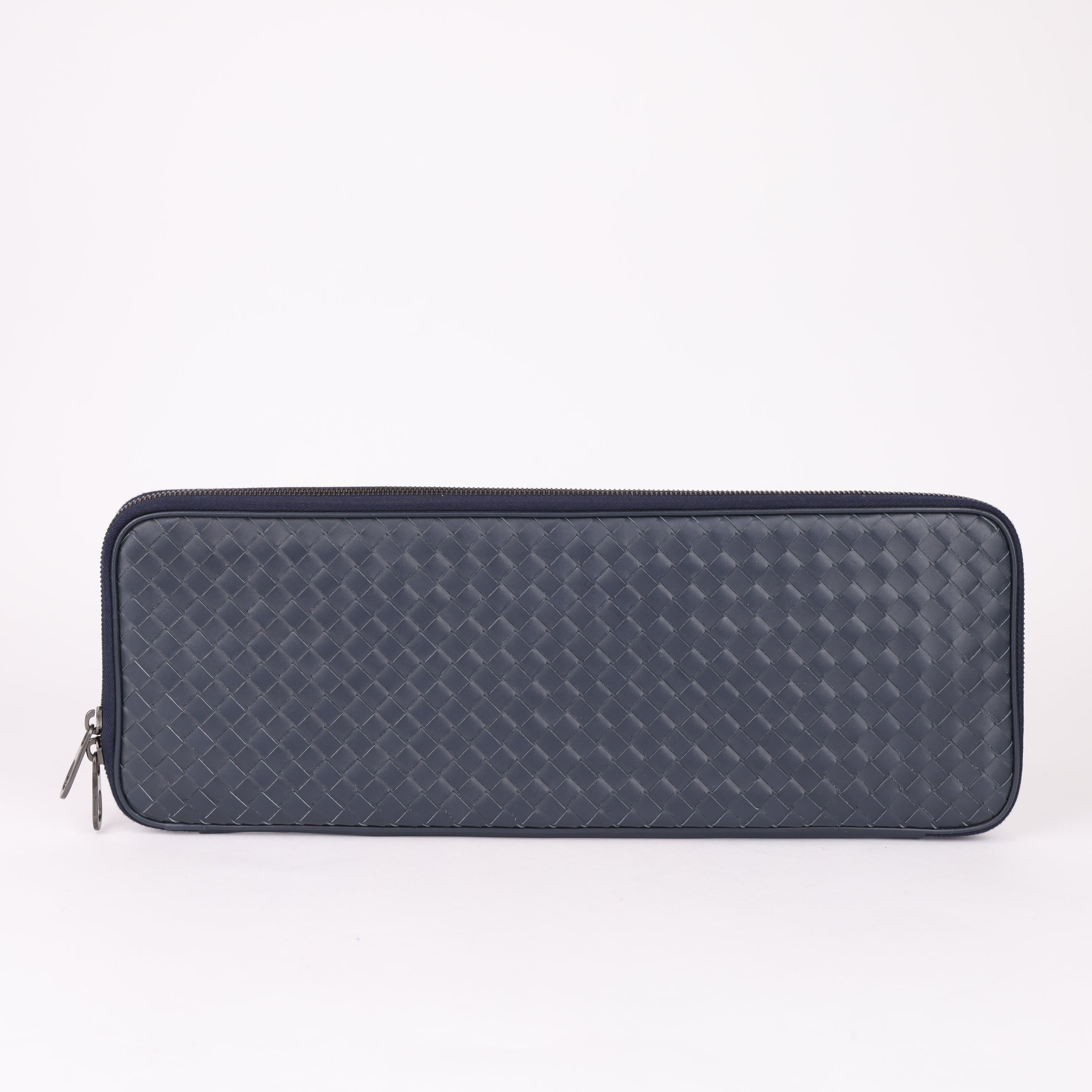 J0796 Bottega Veneta Navy Intrecciato Leather Zip Pouch- Pre Owned