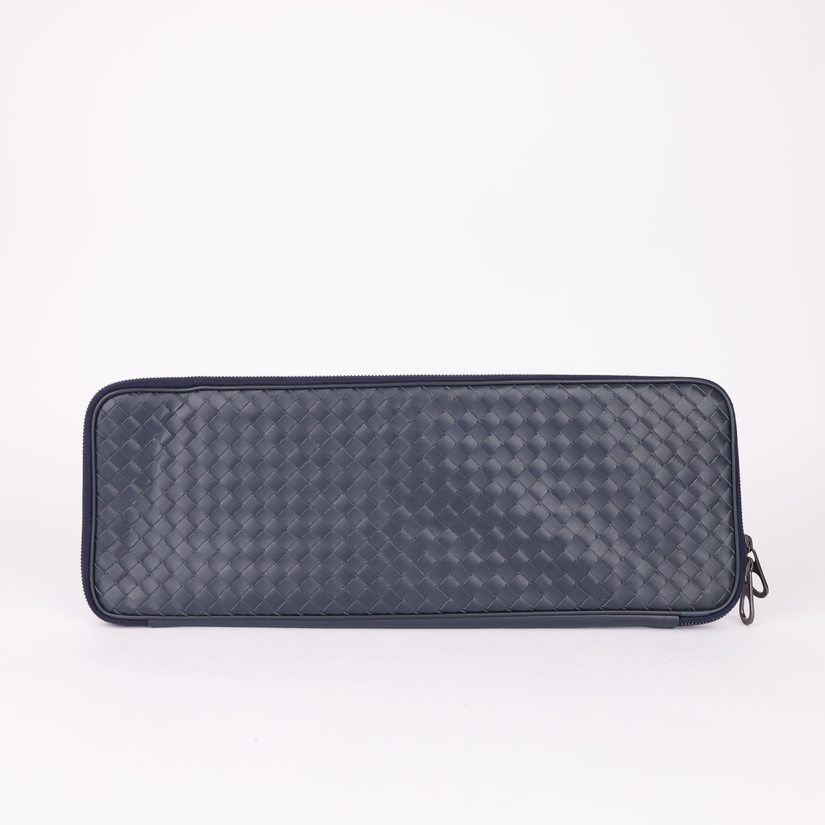 J0796 Bottega Veneta Navy Intrecciato Leather Zip Pouch- Pre Owned