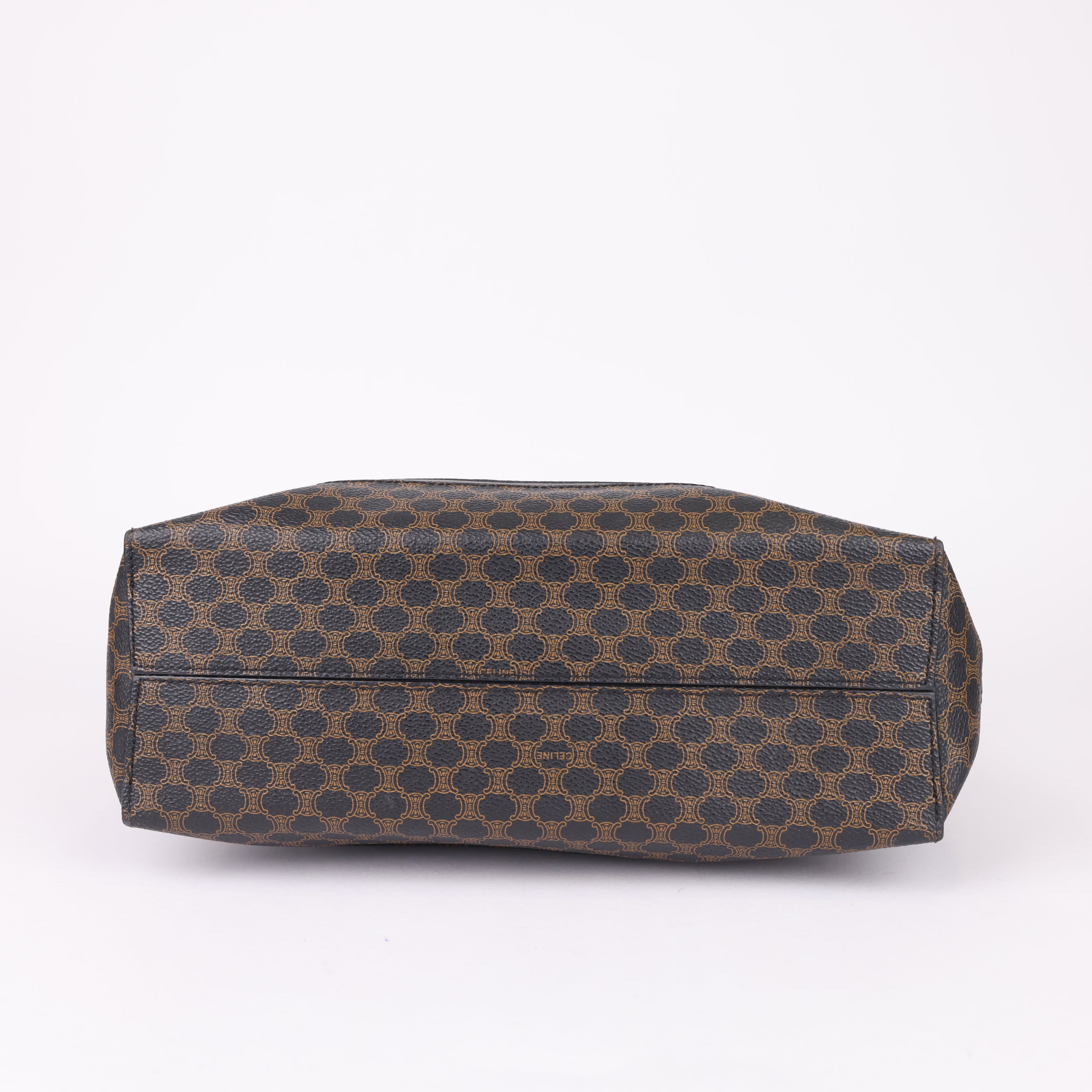 J0797  mCELINE Macadam Tote Bag PVC Leather Black Brown- Pre Owned