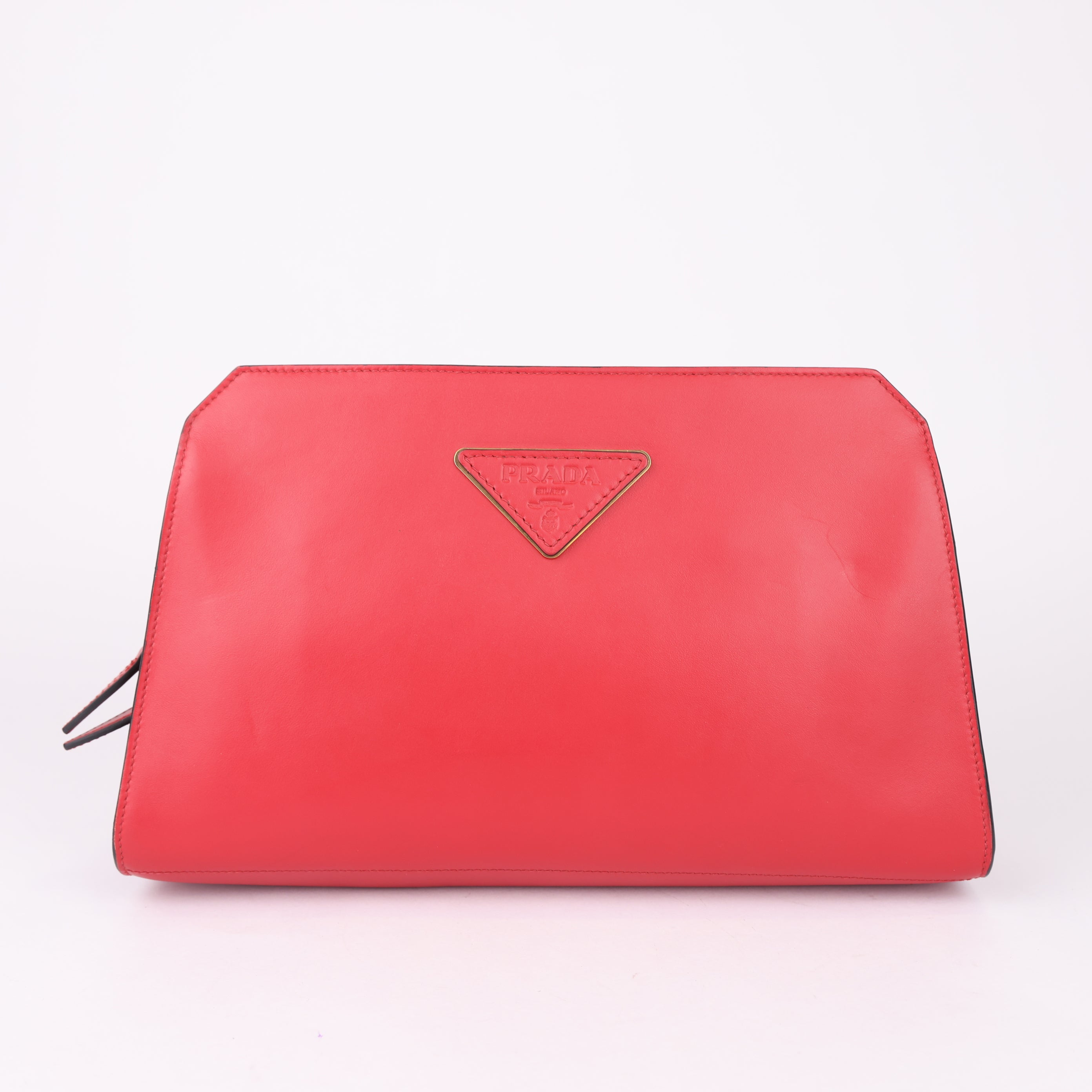 Prada Clutch Leather handbag Elegant Red- Pre Owned