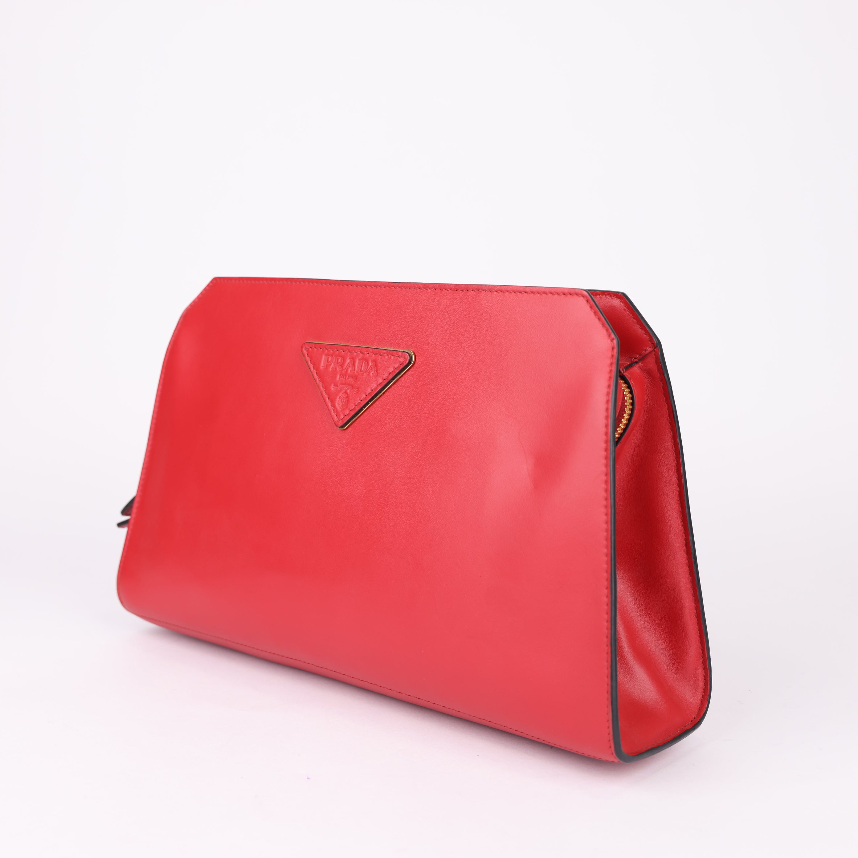 Prada Clutch Leather handbag Elegant Red- Pre Owned