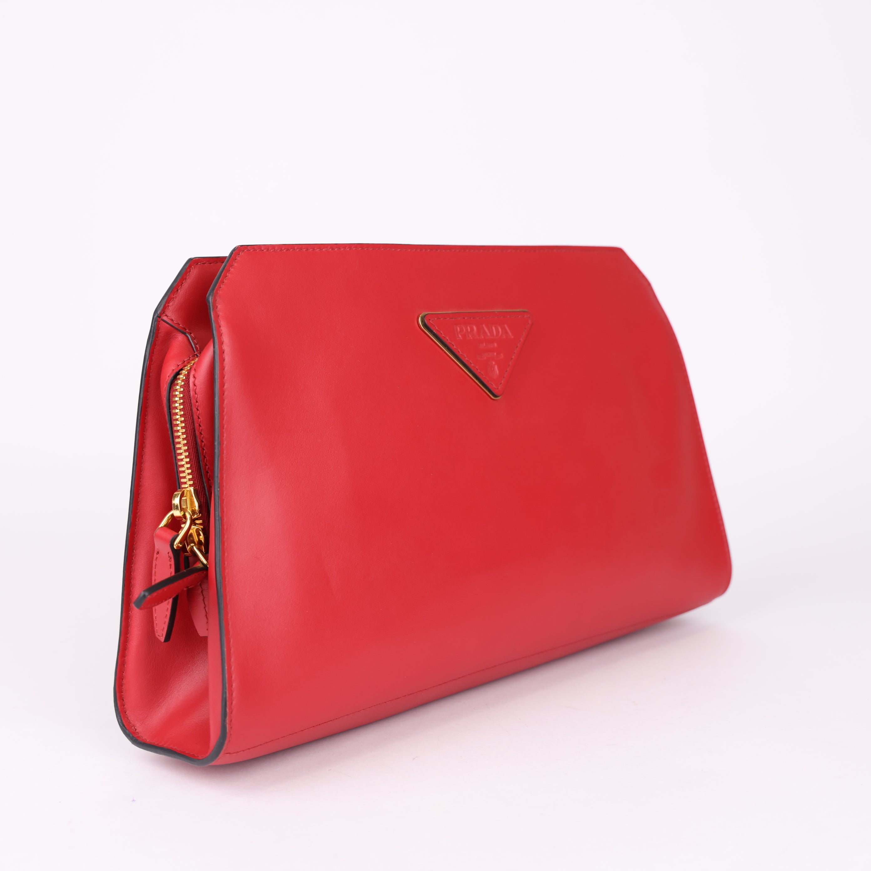 Prada Clutch Leather handbag Elegant Red- Pre Owned