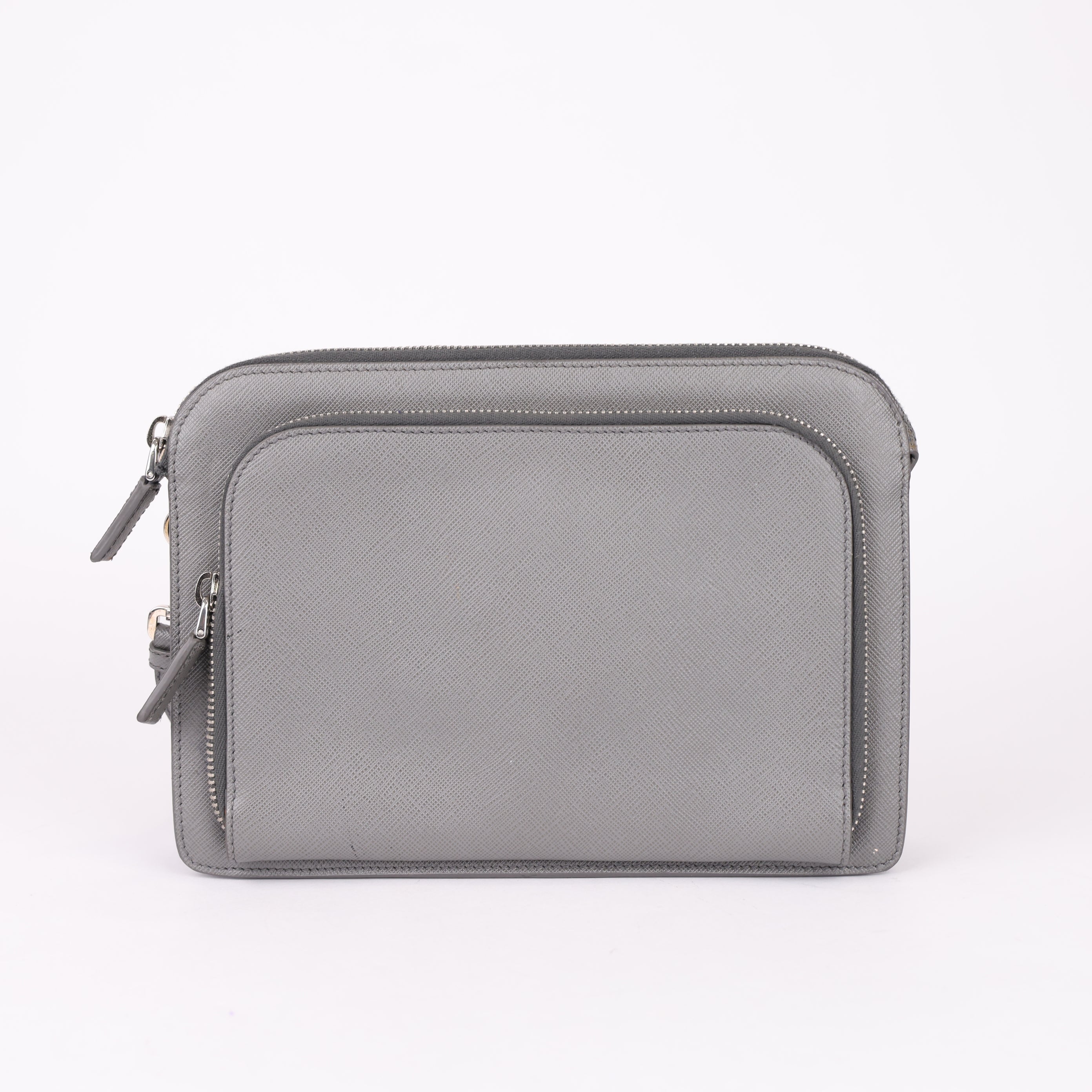 PRADA Gray Triangular Logo Clutch Bag- Pre Owned