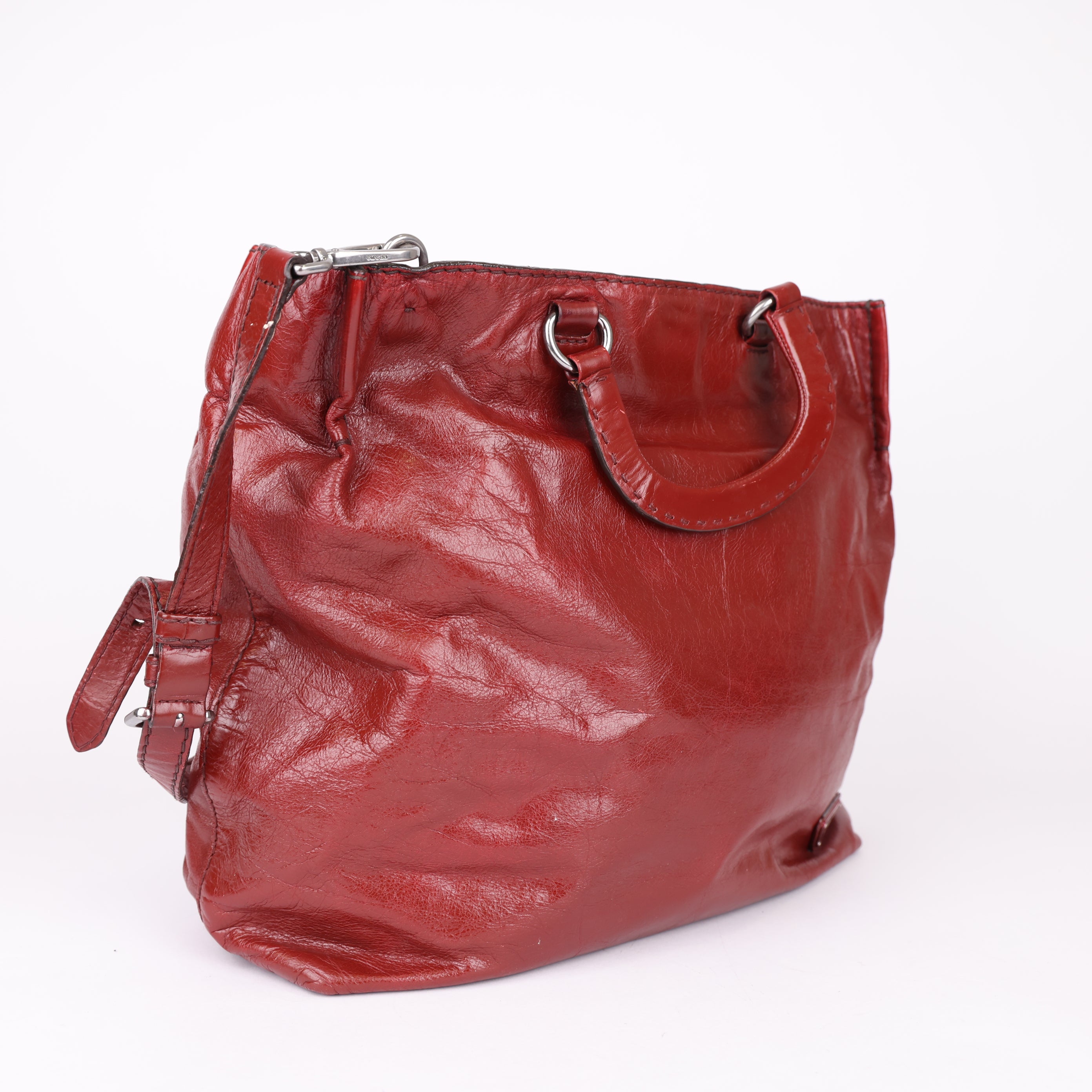J0805 Prada tote calfskin maroon- Pre Owned