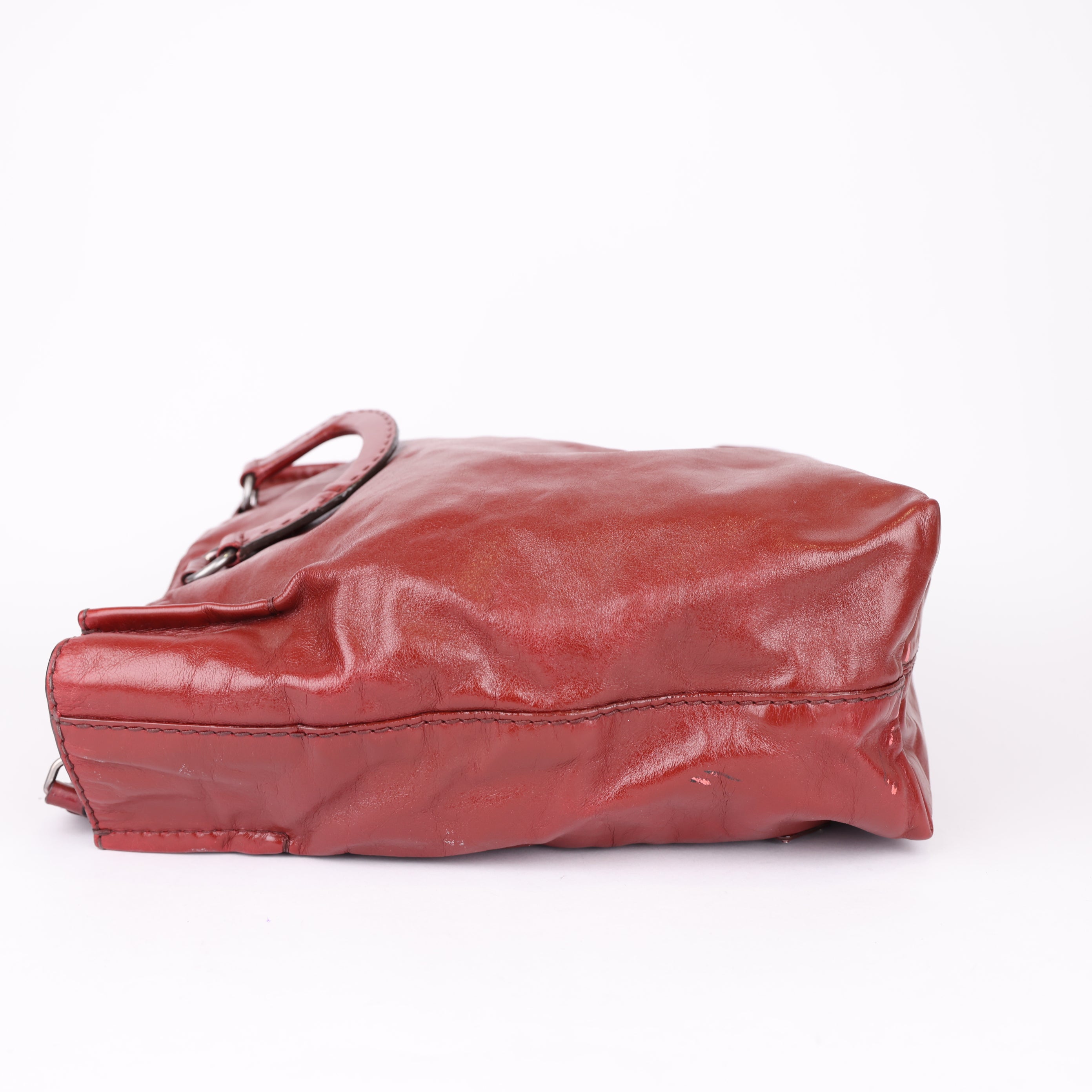 J0805 Prada tote calfskin maroon- Pre Owned