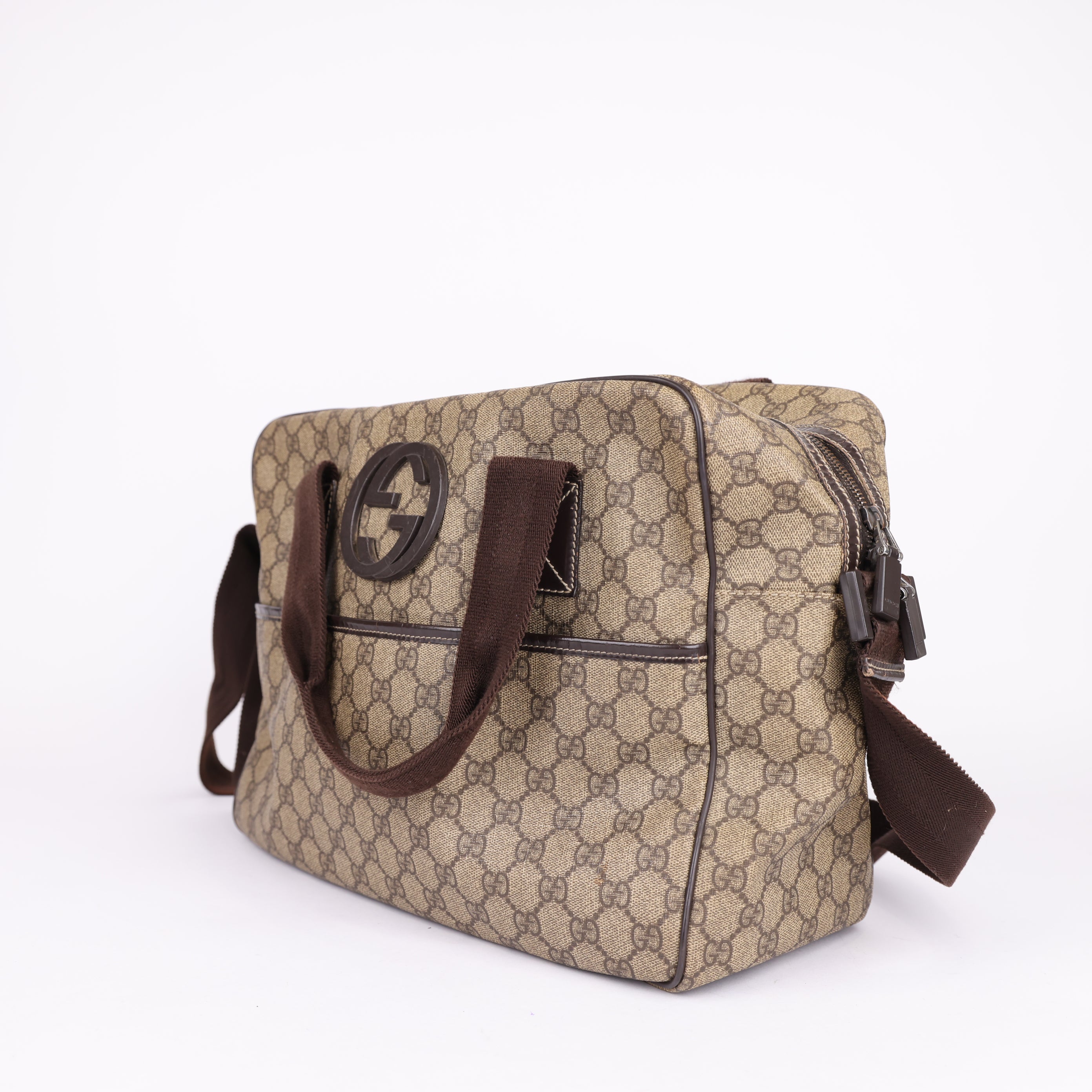 GUCCI  GG Plus Monogram Interlocking G Briefcase Brown- Pre Owned
