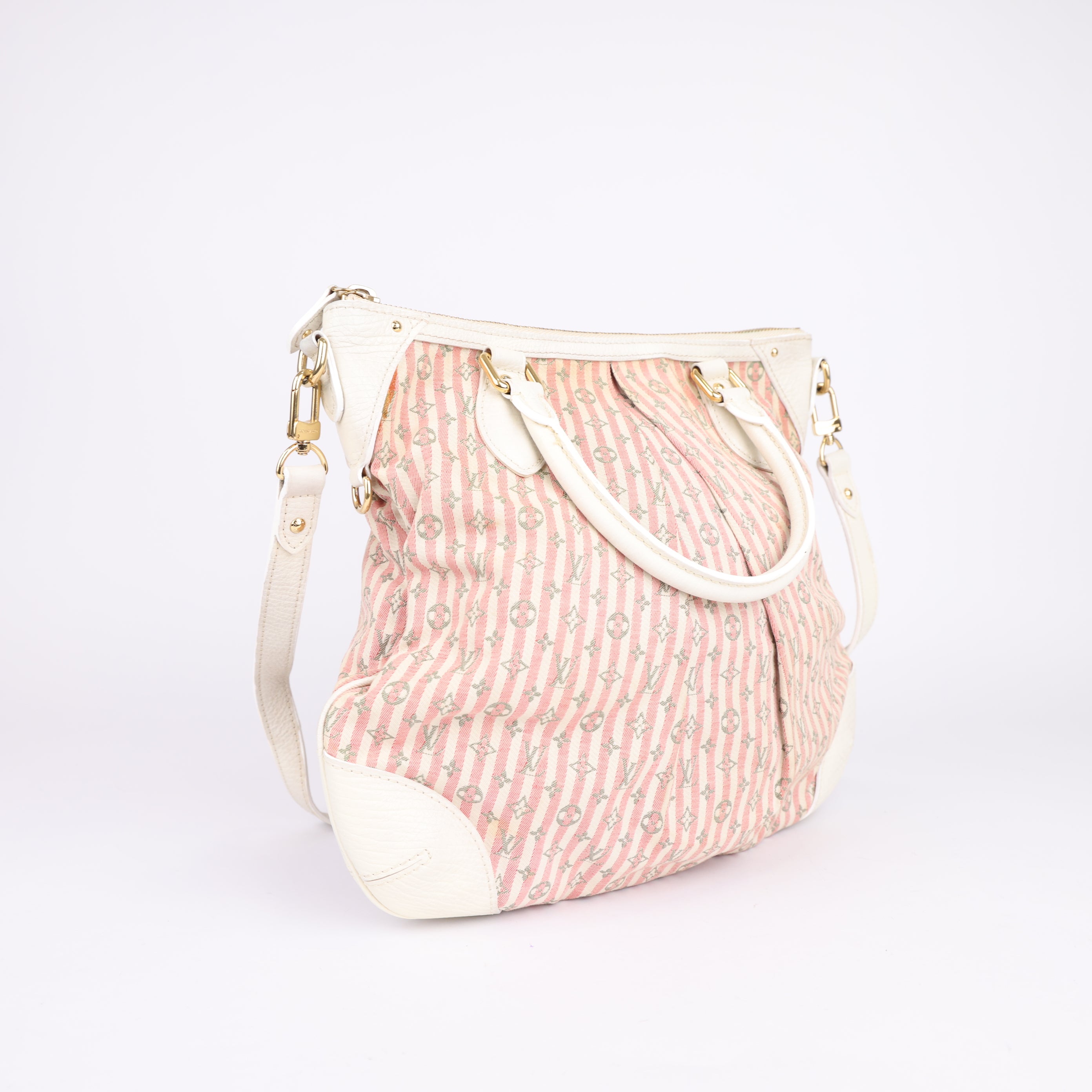 J0908 Louis Vuitton Pink Monogram Mini Lin Croisette Marina PM White- Pre Owned