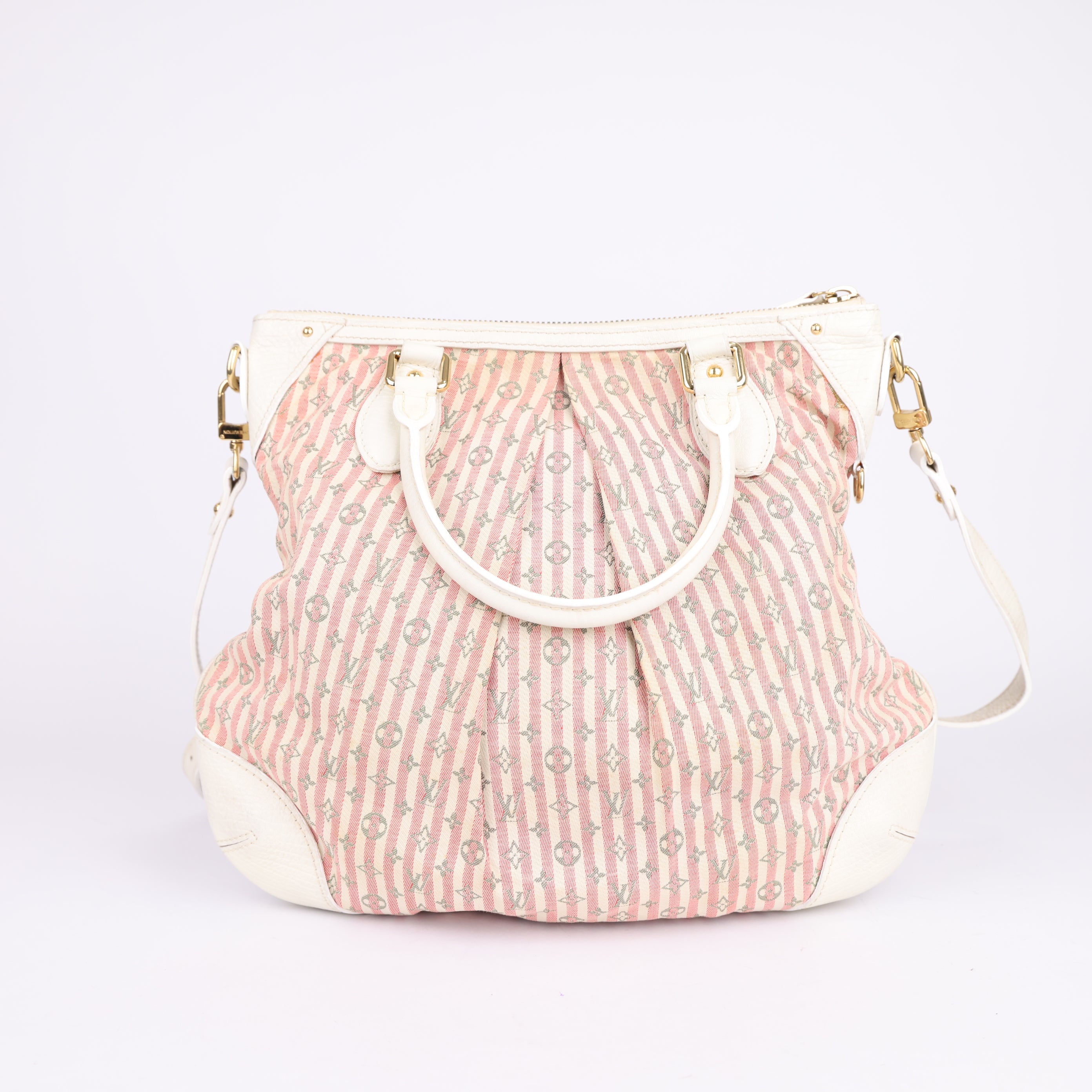 J0908 Louis Vuitton Pink Monogram Mini Lin Croisette Marina PM White- Pre Owned