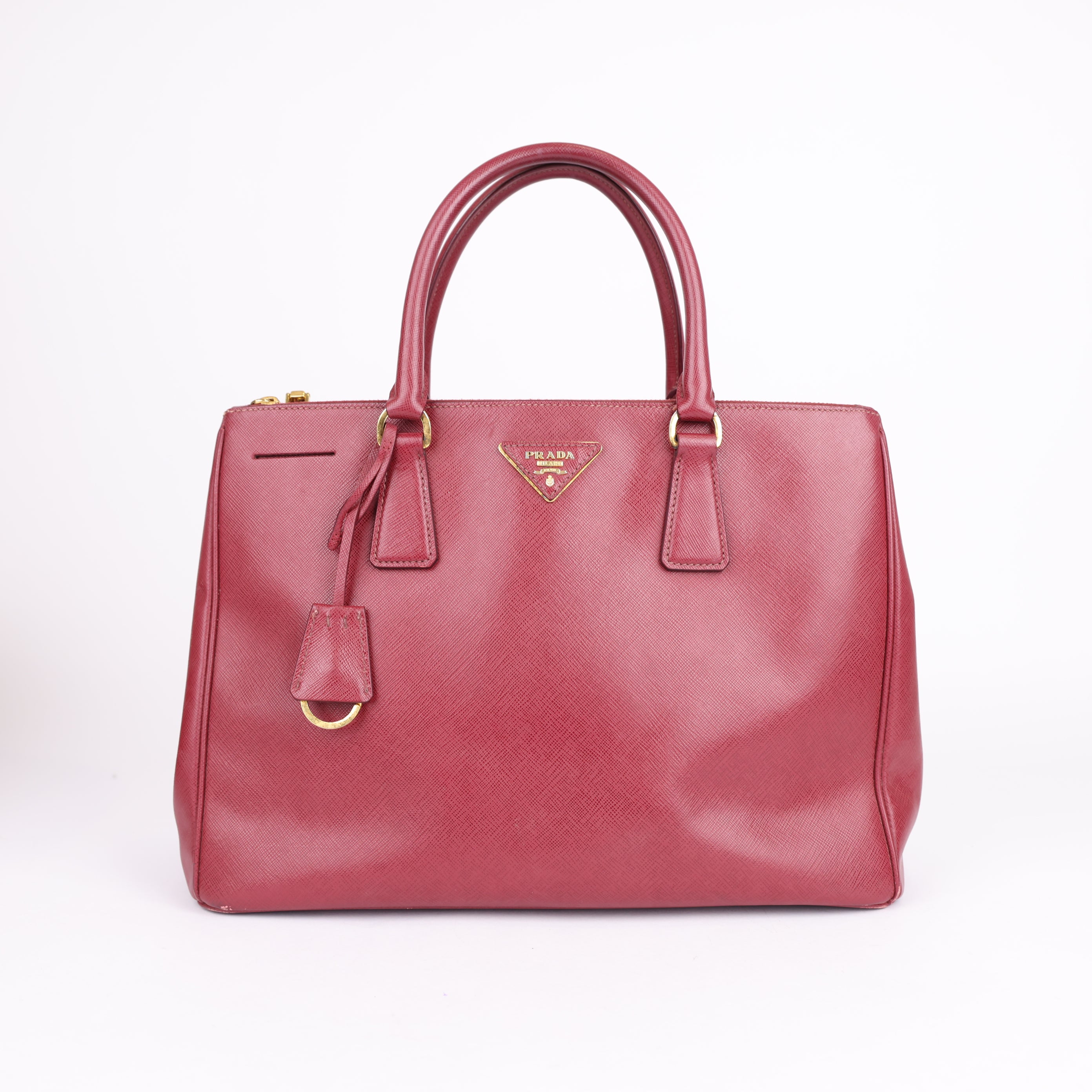 PRADA Bruyere Saffiano Lux Leather Double Zip Large Tote Bag- Pre Owned