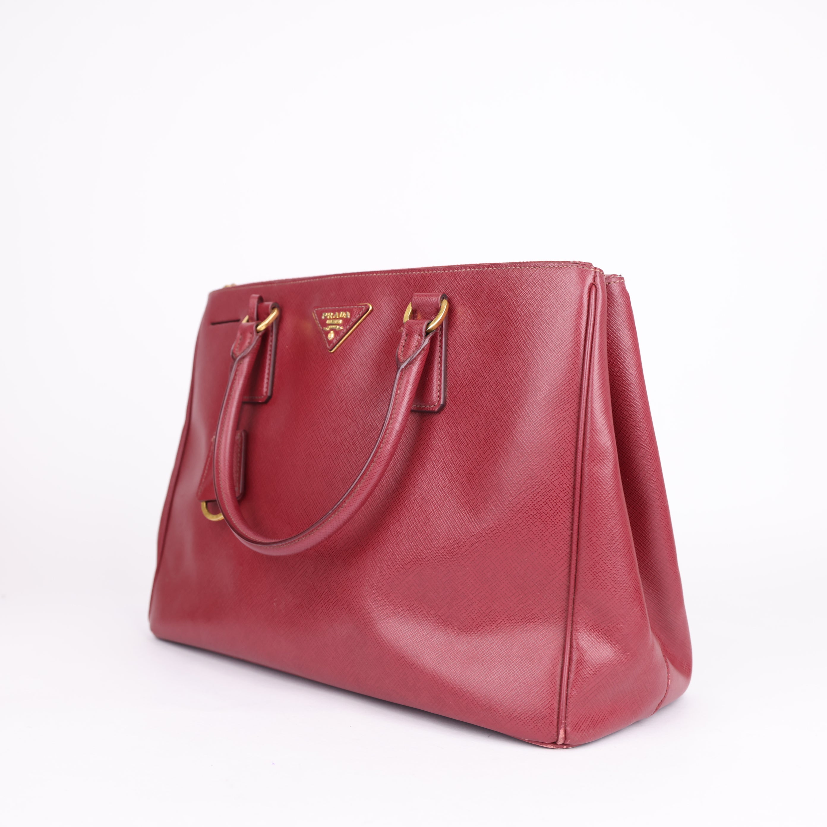 PRADA Bruyere Saffiano Lux Leather Double Zip Large Tote Bag- Pre Owned