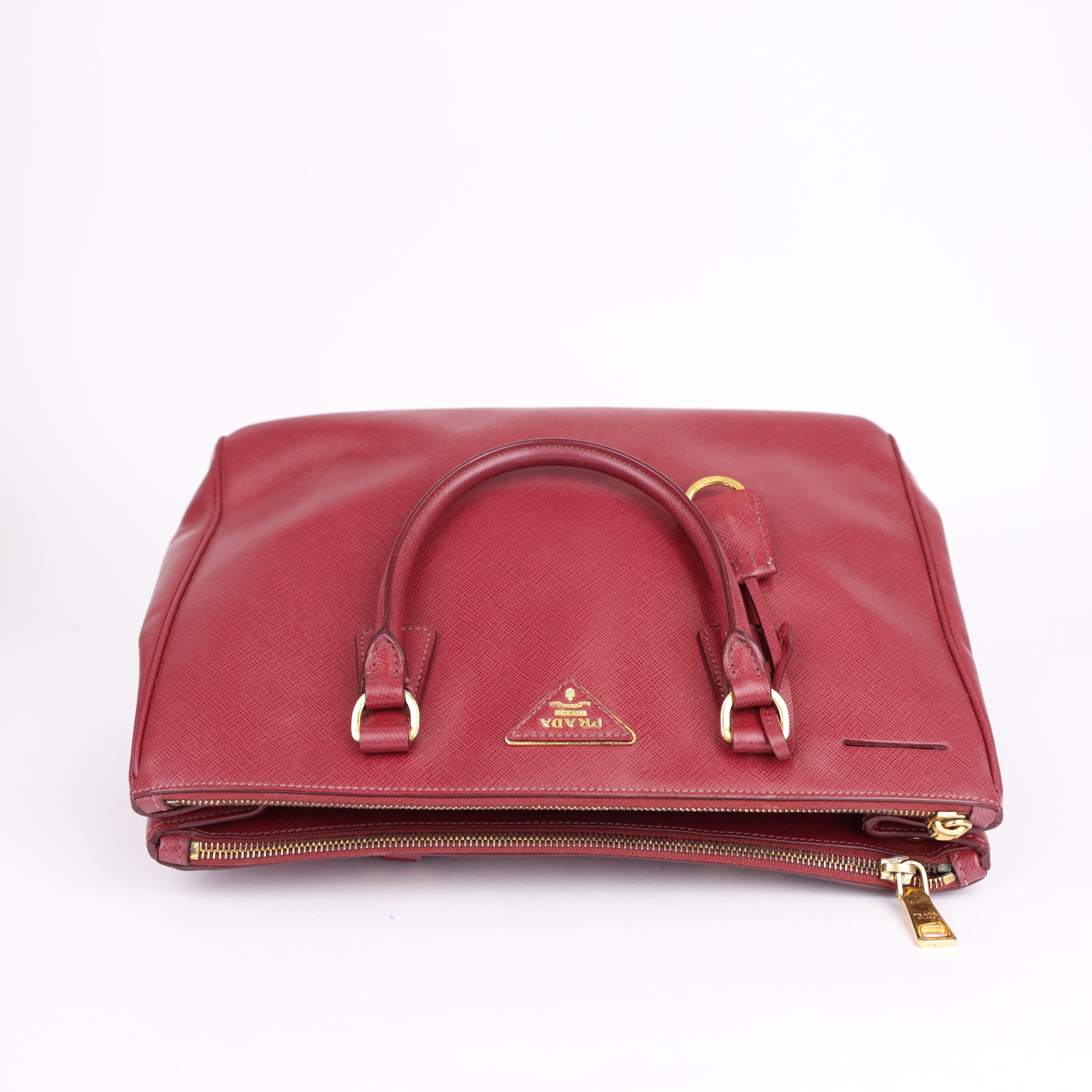 PRADA Bruyere Saffiano Lux Leather Double Zip Large Tote Bag- Pre Owned