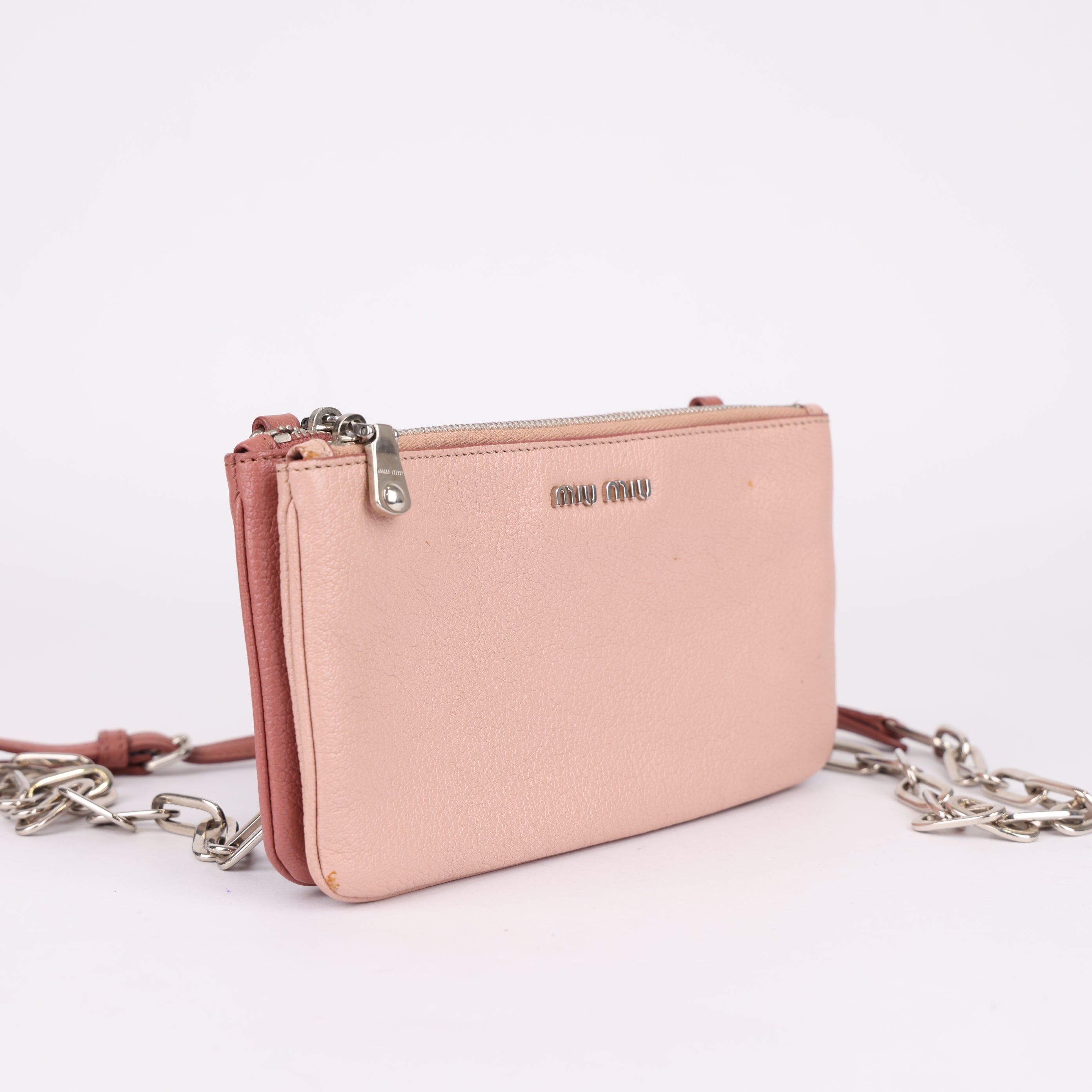 J0916 Miu Miu 2014-2017 Leather Shoulder Bag | Pink- Pre Owned