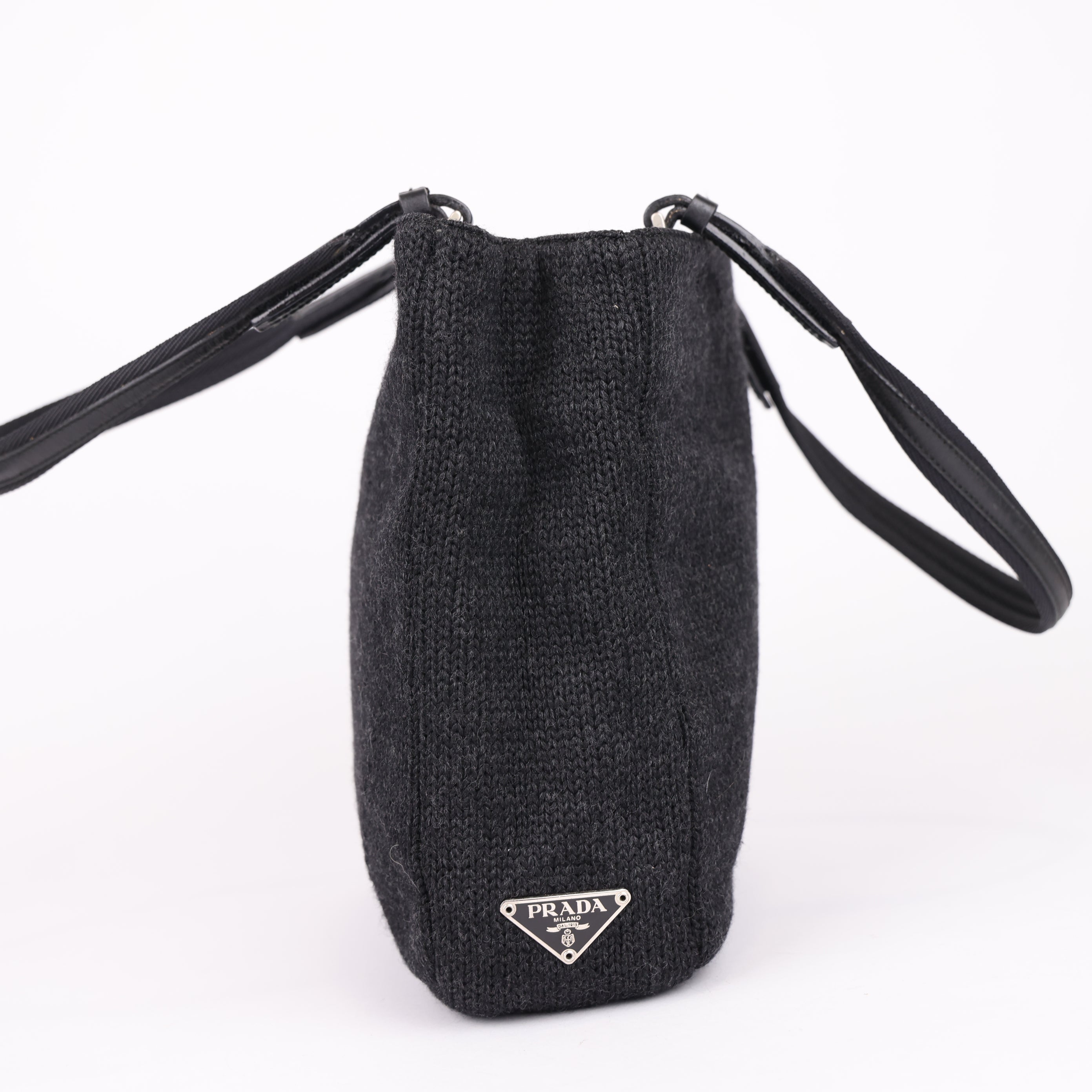 J0922 PRADA Hand Bag Archive 1999 wool knitted Fabrics Black- Pre Owned