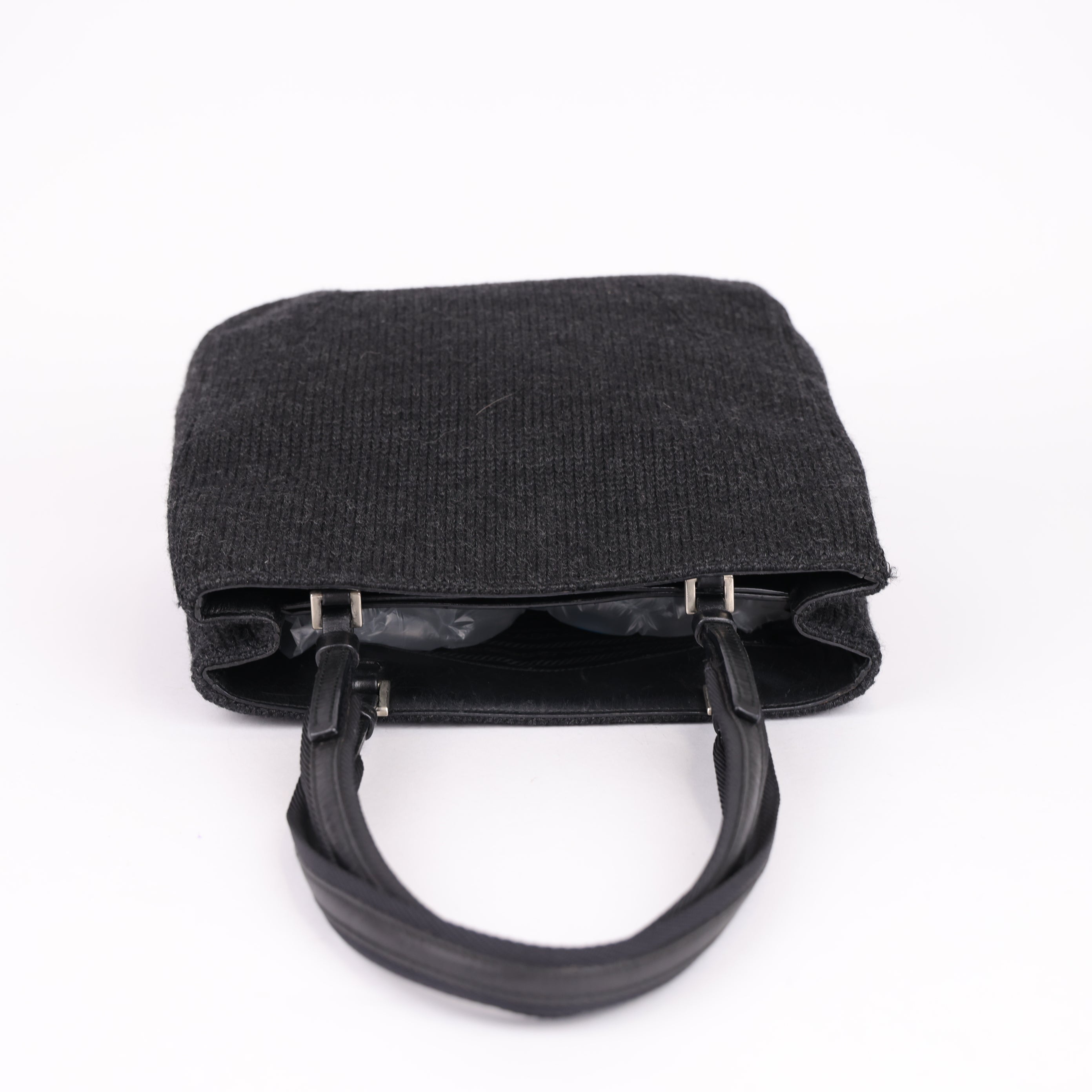 J0922 PRADA Hand Bag Archive 1999 wool knitted Fabrics Black- Pre Owned