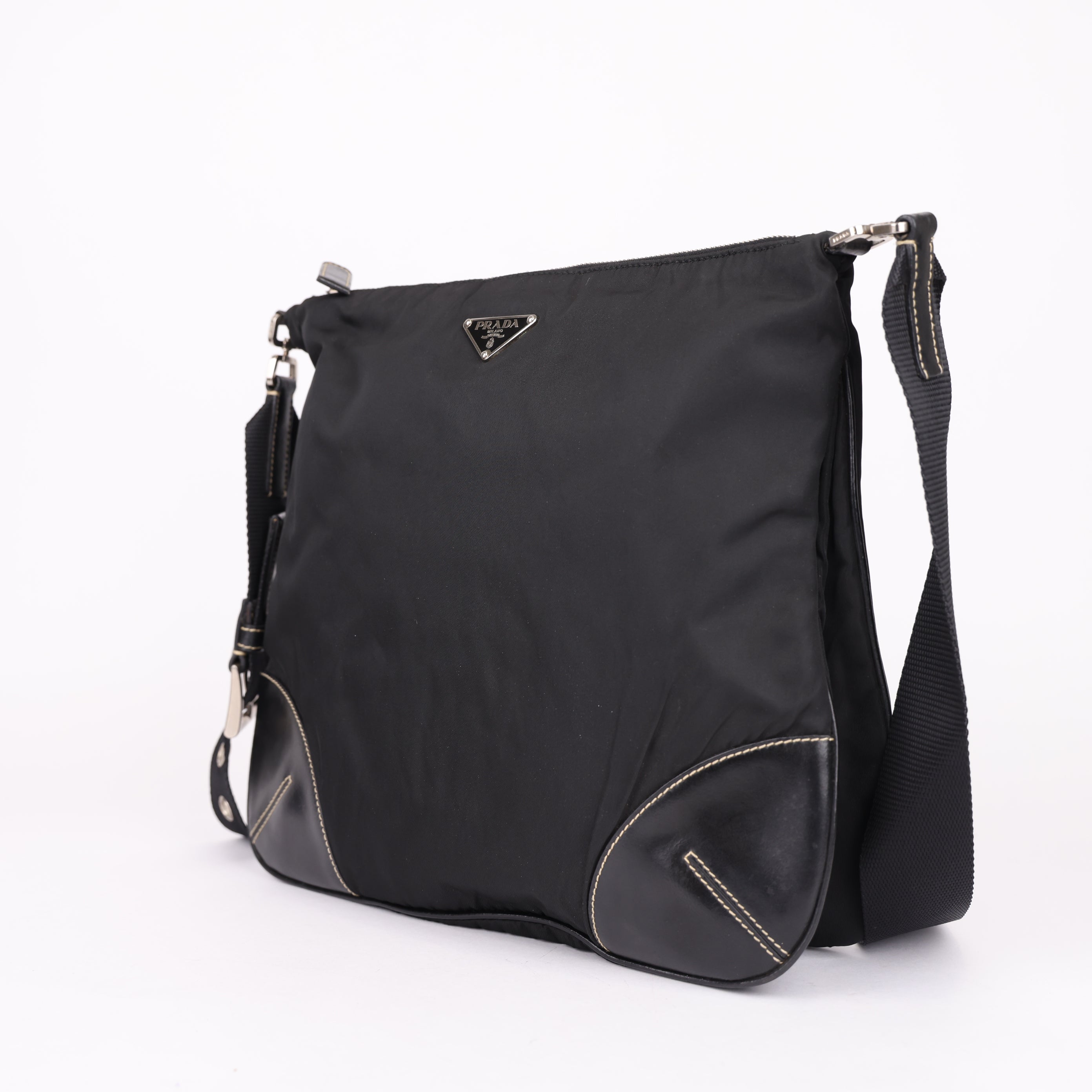 J0924 Prada Black Tessuto Crossbody Bag- Pre Owned