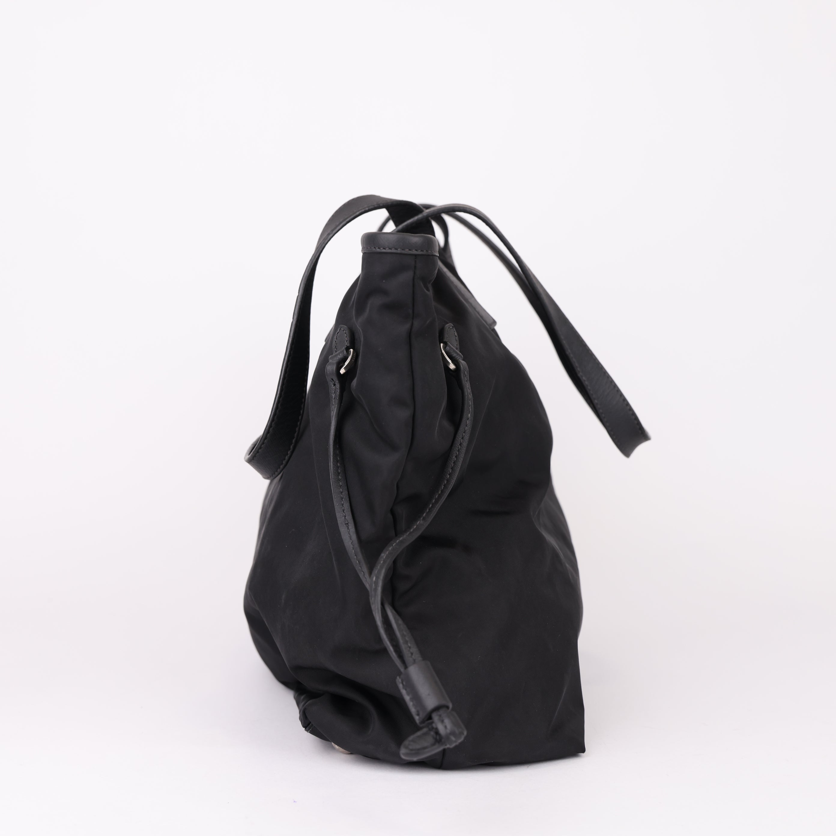 Prada Nylon Leather Tote Bag Black- Pre Owned