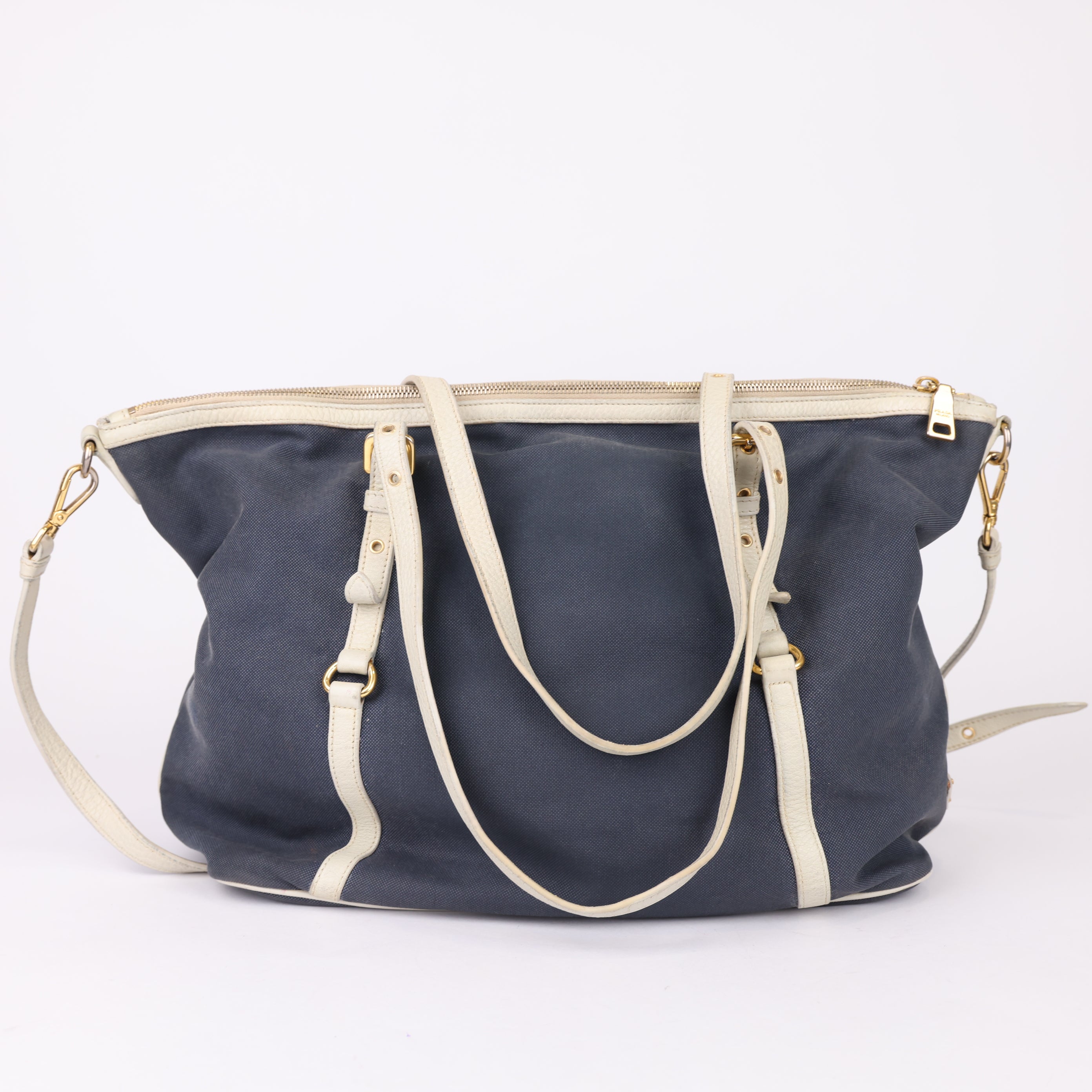 J0931 Prada Logo Jacquard Denim Tote Bag- Pre Owned