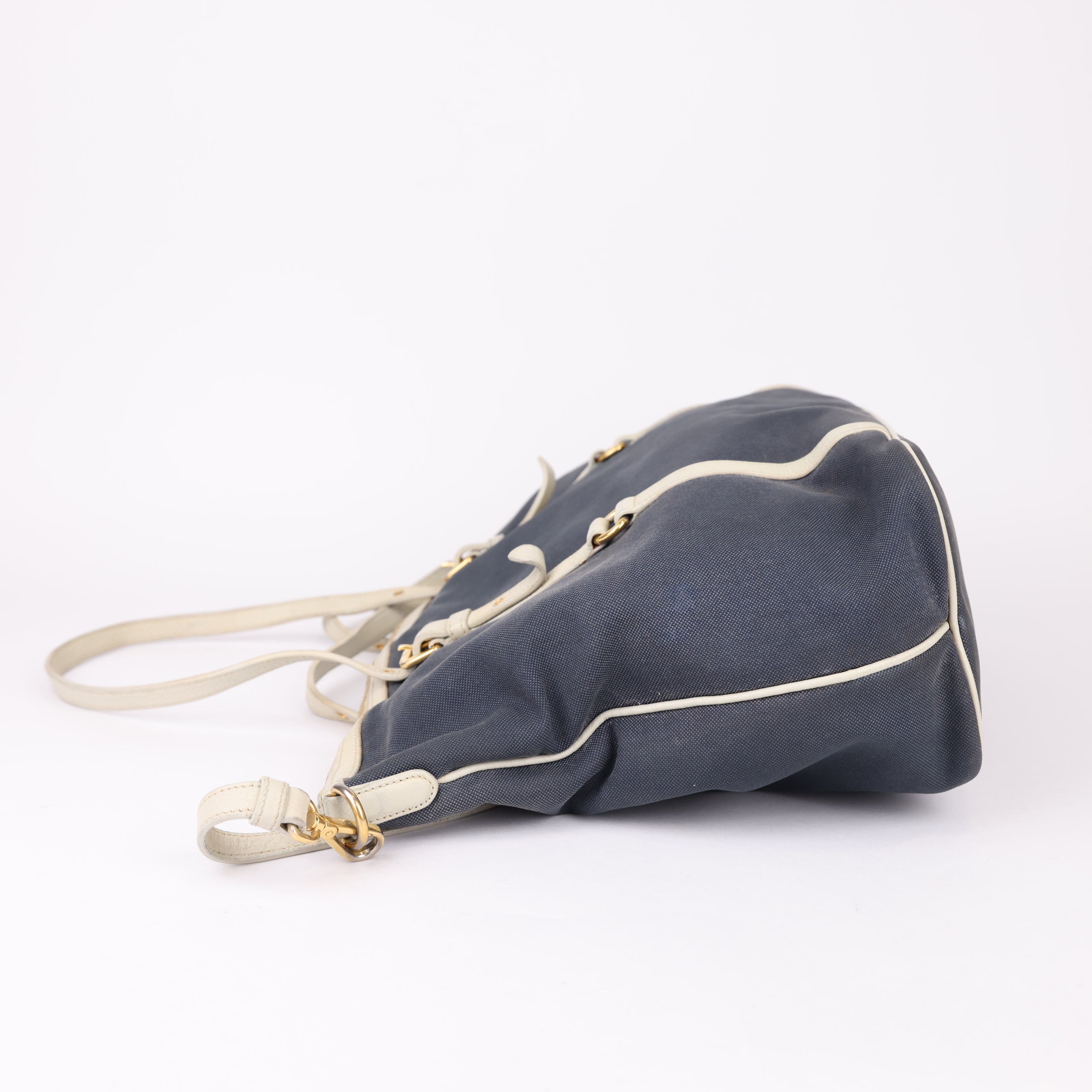 J0931 Prada Logo Jacquard Denim Tote Bag- Pre Owned