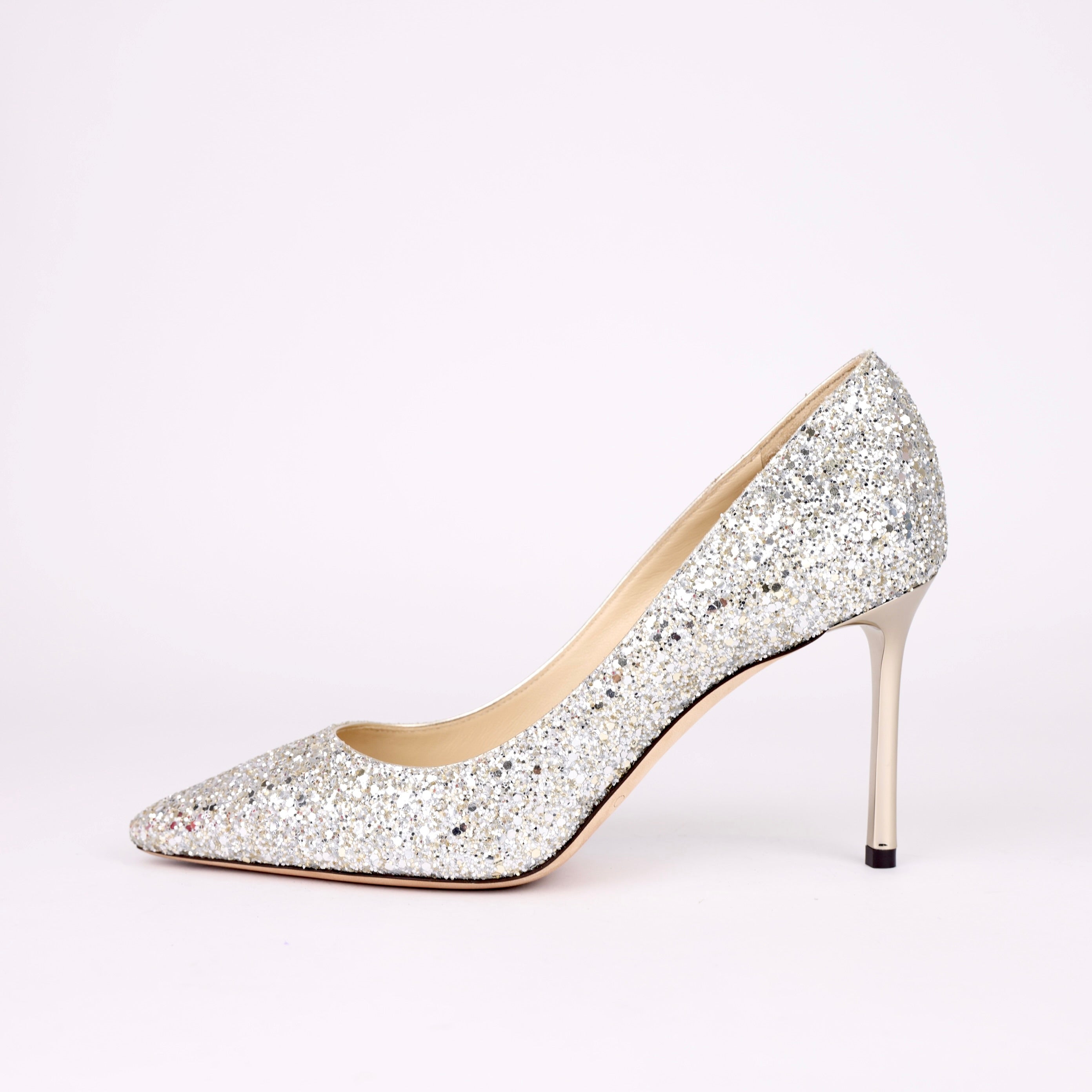 JIMMY CHOO STILETTO HEEL ROMY GLITTERY PUMPS 8CM Size EU38/UK5 - Pre Owned