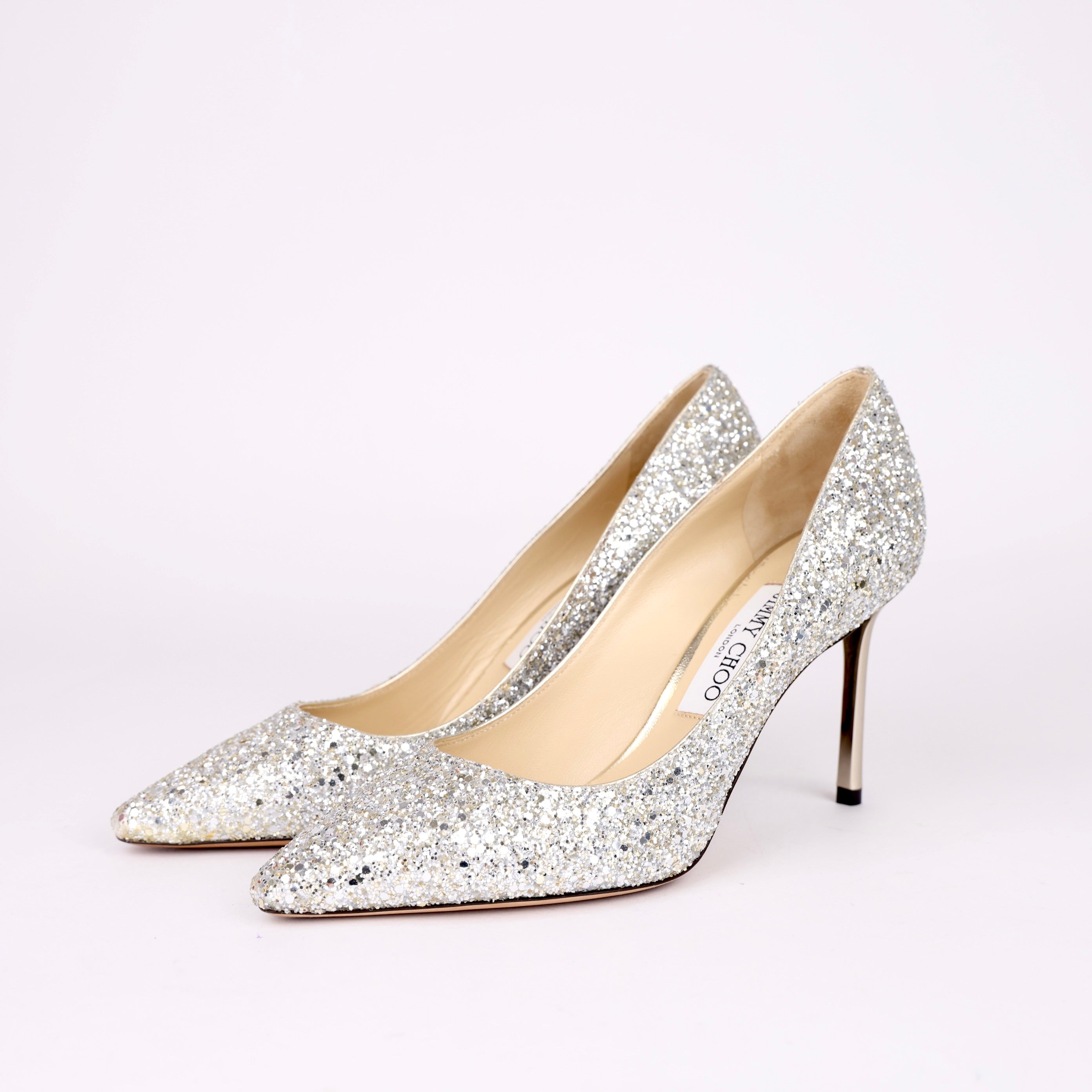 JIMMY CHOO STILETTO HEEL ROMY GLITTERY PUMPS 8CM Size EU38/UK5 - Pre Owned