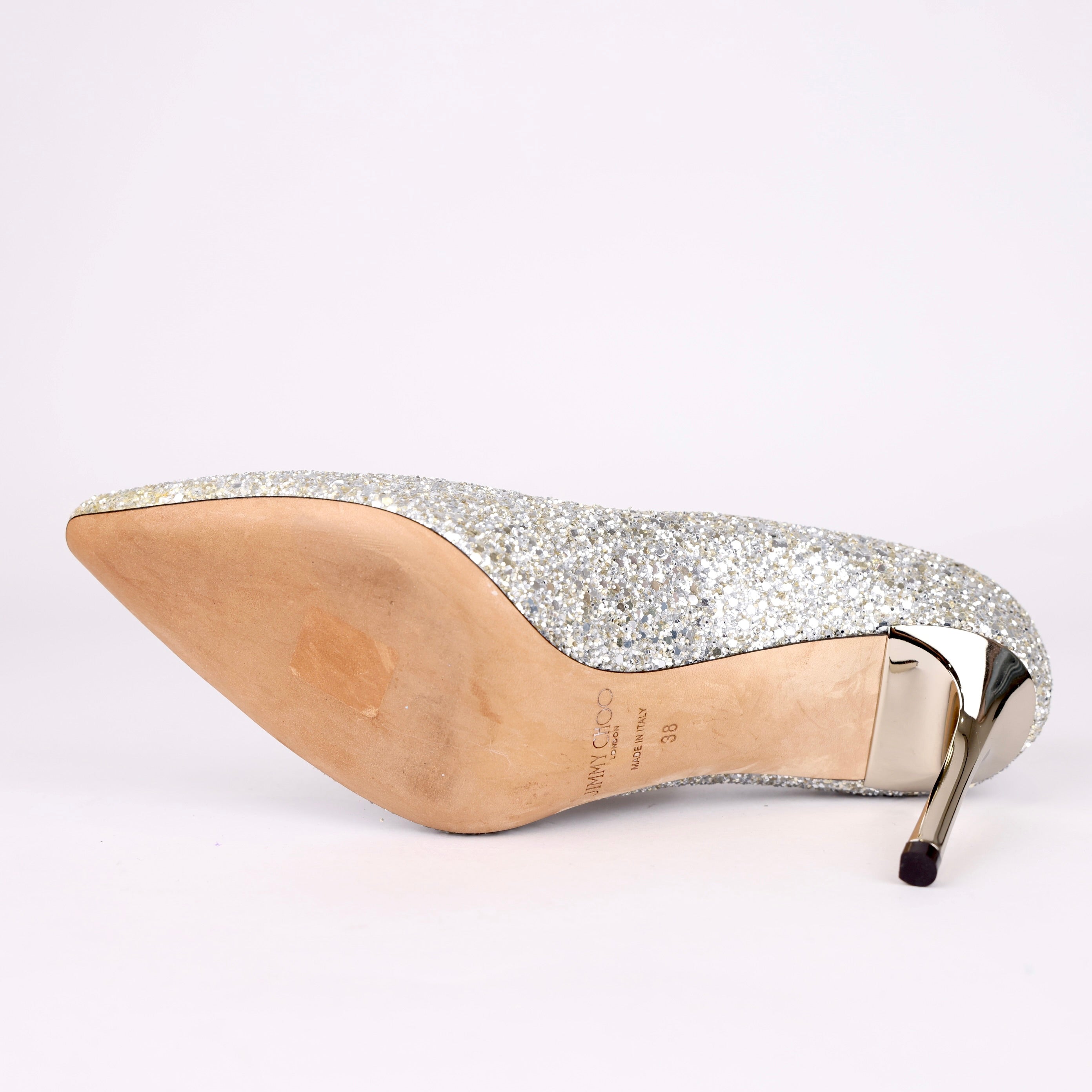 JIMMY CHOO STILETTO HEEL ROMY GLITTERY PUMPS 8CM Size EU38/UK5 - Pre Owned