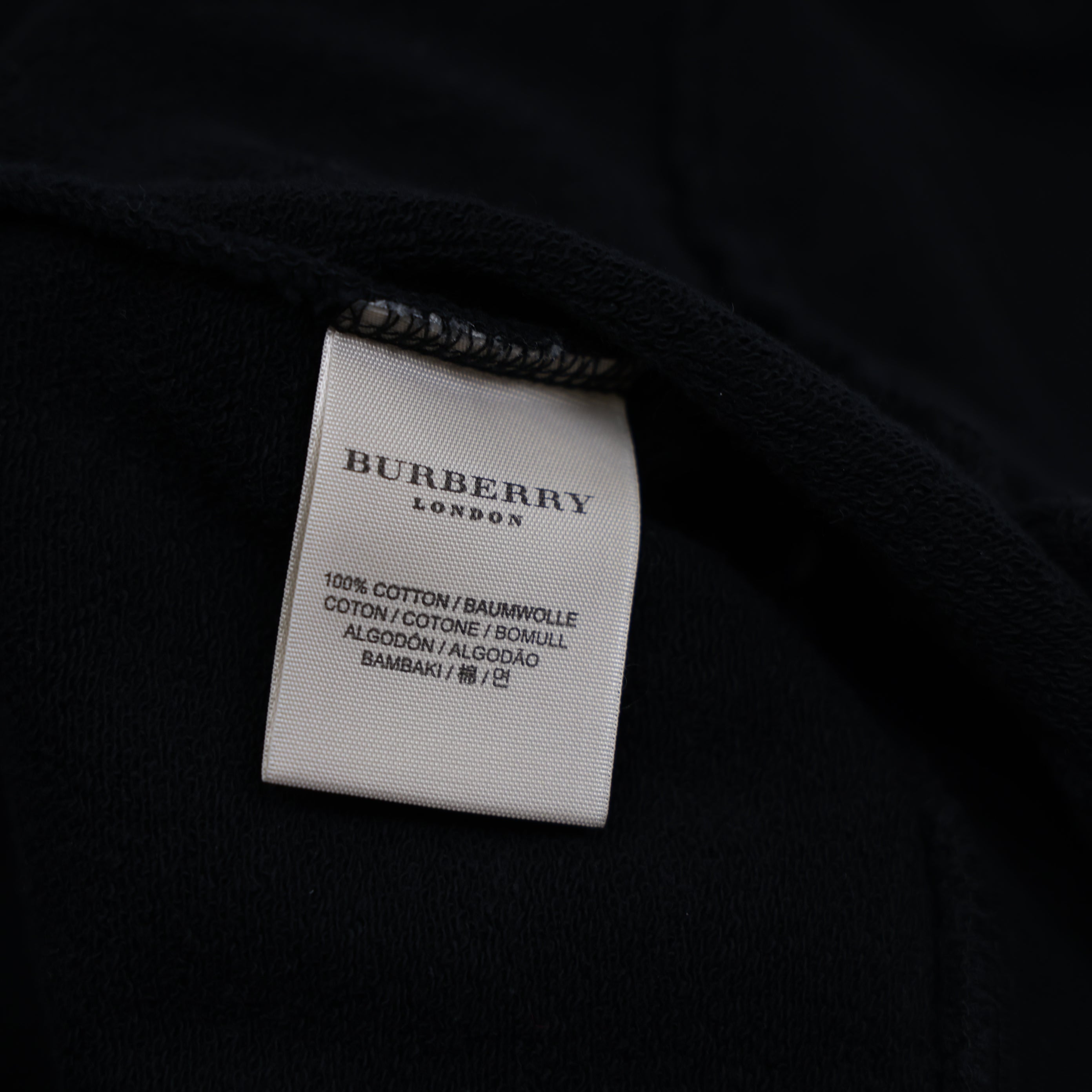 J0939 Burberry London Black Cotton Check Collar Zip Up Sweater SIZE L- Pre Owned