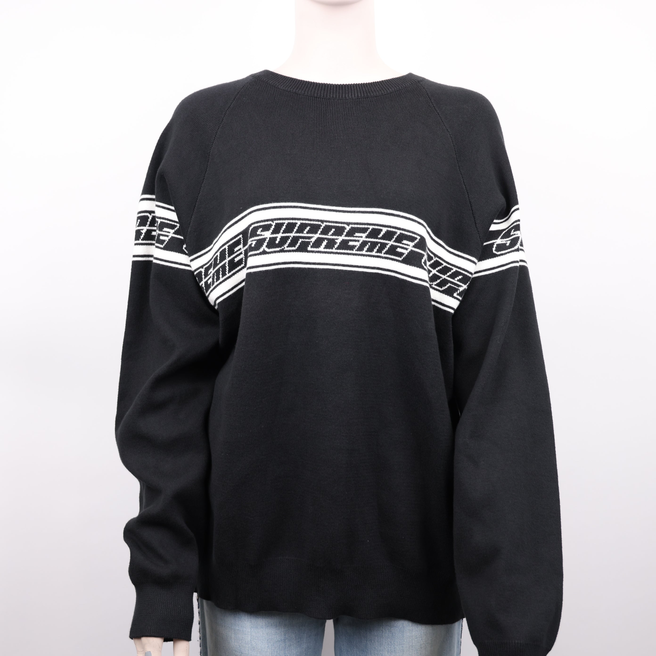 J0942 Supreme Striped Raglan Sweater Black Men's SIZE L SS18- Pre Owned