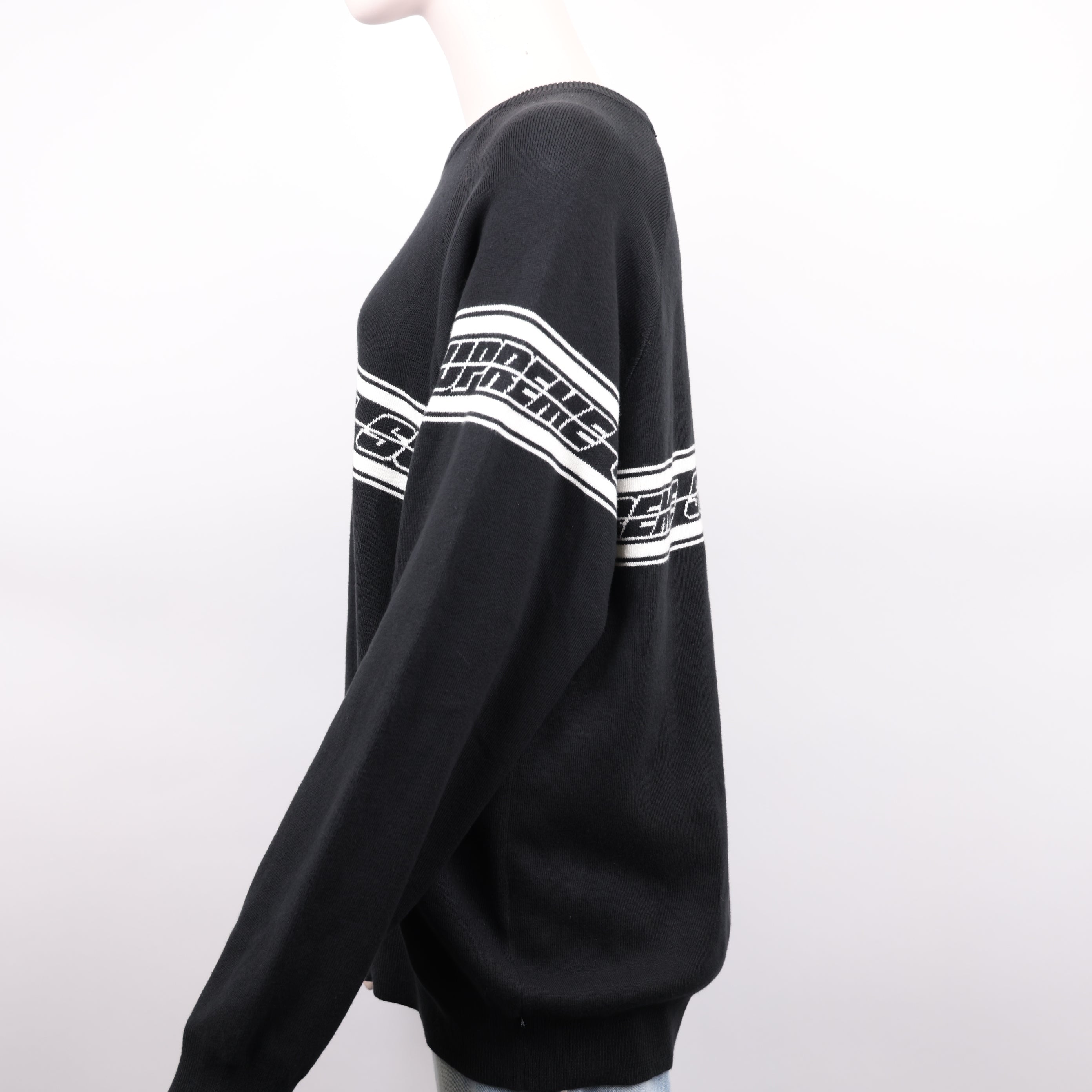 J0942 Supreme Striped Raglan Sweater Black Men's SIZE L SS18- Pre Owned