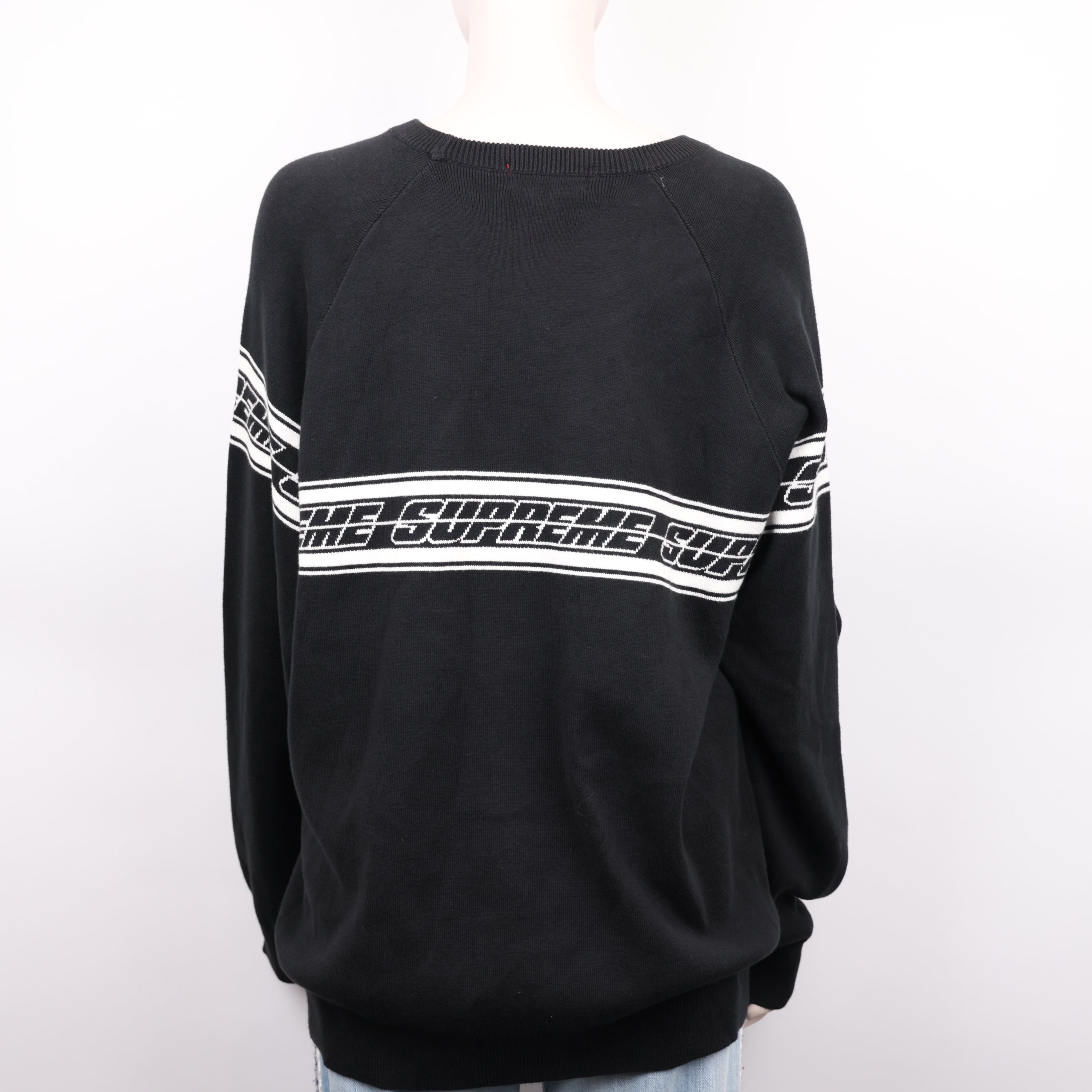 J0942 Supreme Striped Raglan Sweater Black Men's SIZE L SS18- Pre Owned