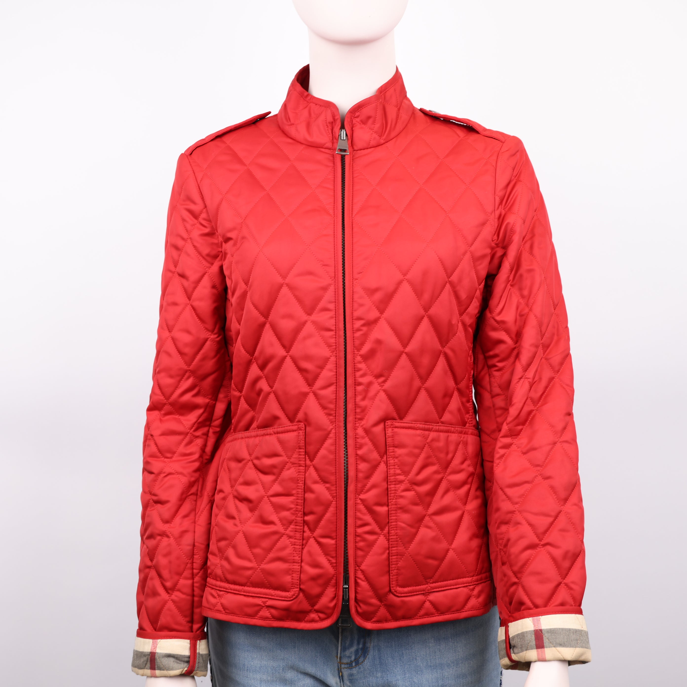 Burberry London Red Diamond Quilted Jacket Size S- Pre Owned