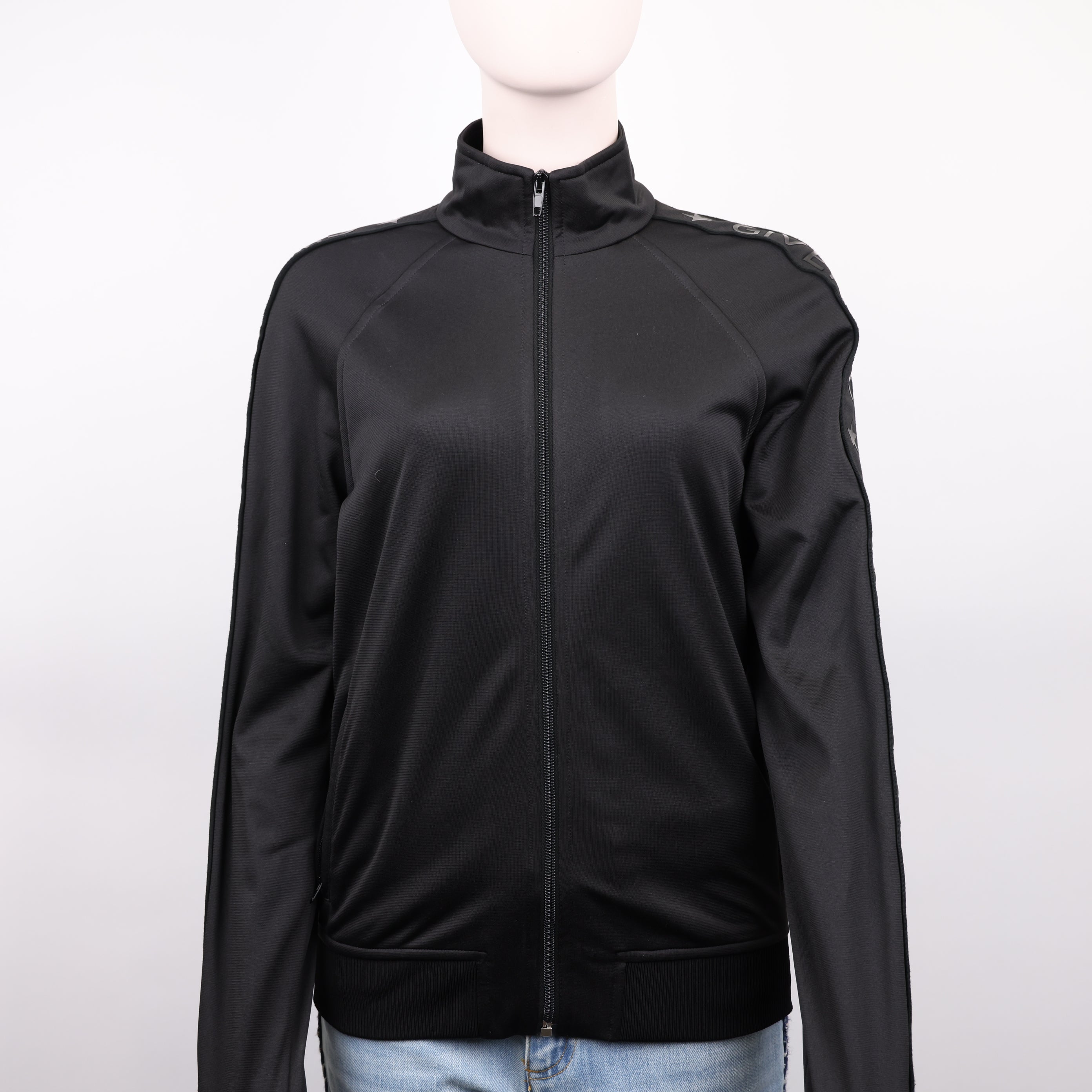 J0947 Givenchy Black Zip-Up Jacket with Side Logo SIZE 38- Pre Owned