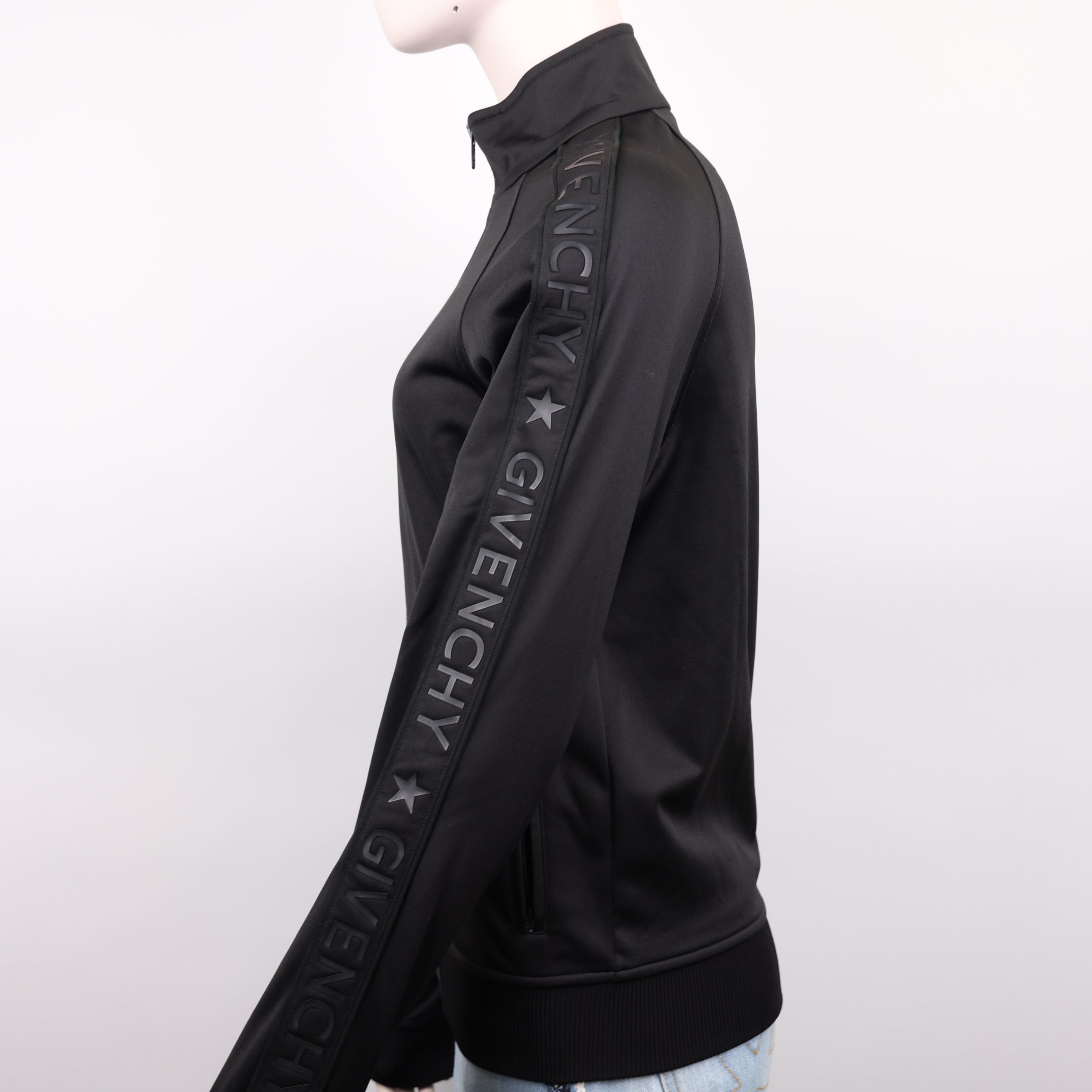 J0947 Givenchy Black Zip-Up Jacket with Side Logo SIZE 38- Pre Owned